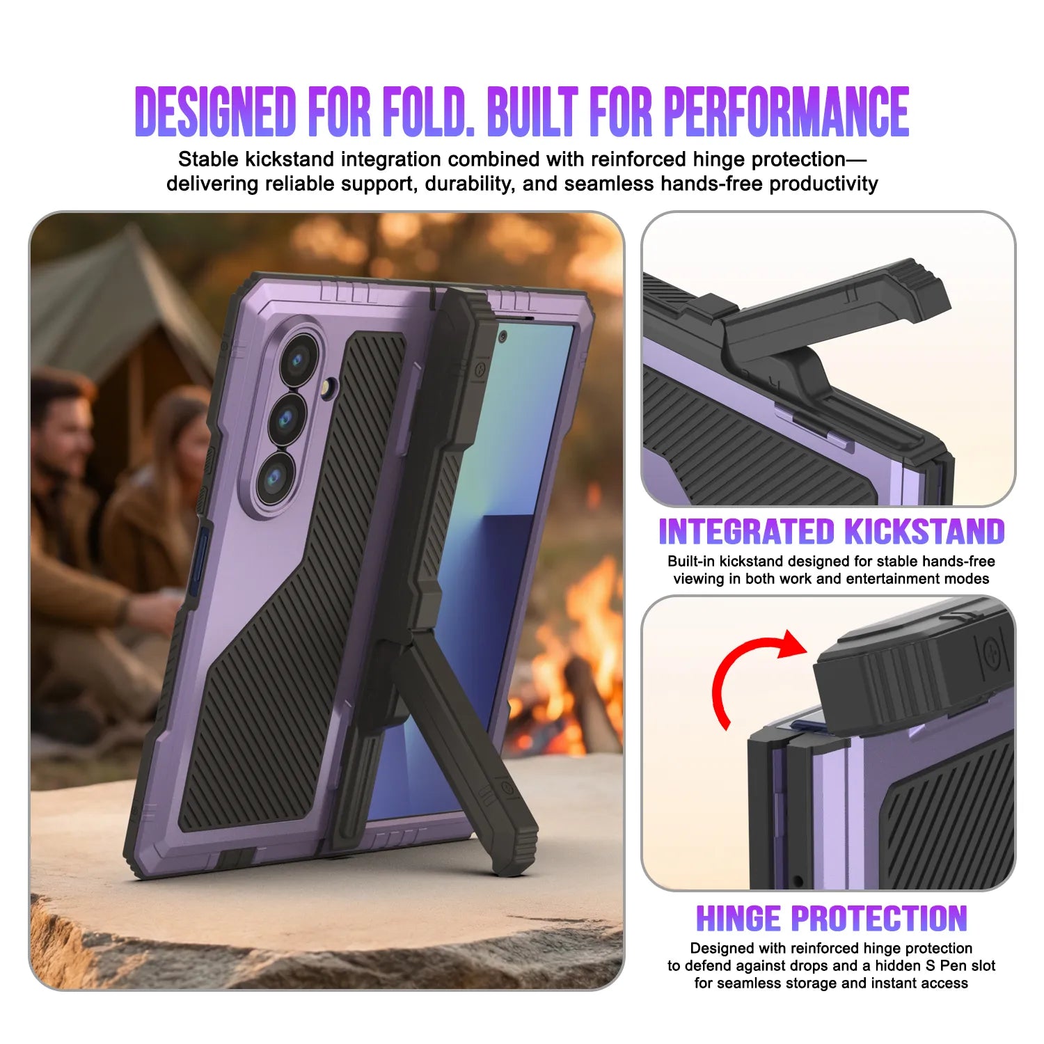 Galaxy Z Fold7 Metal Case, Heavy Duty Military Grade Armor Cover Full Body Hard [Purple]