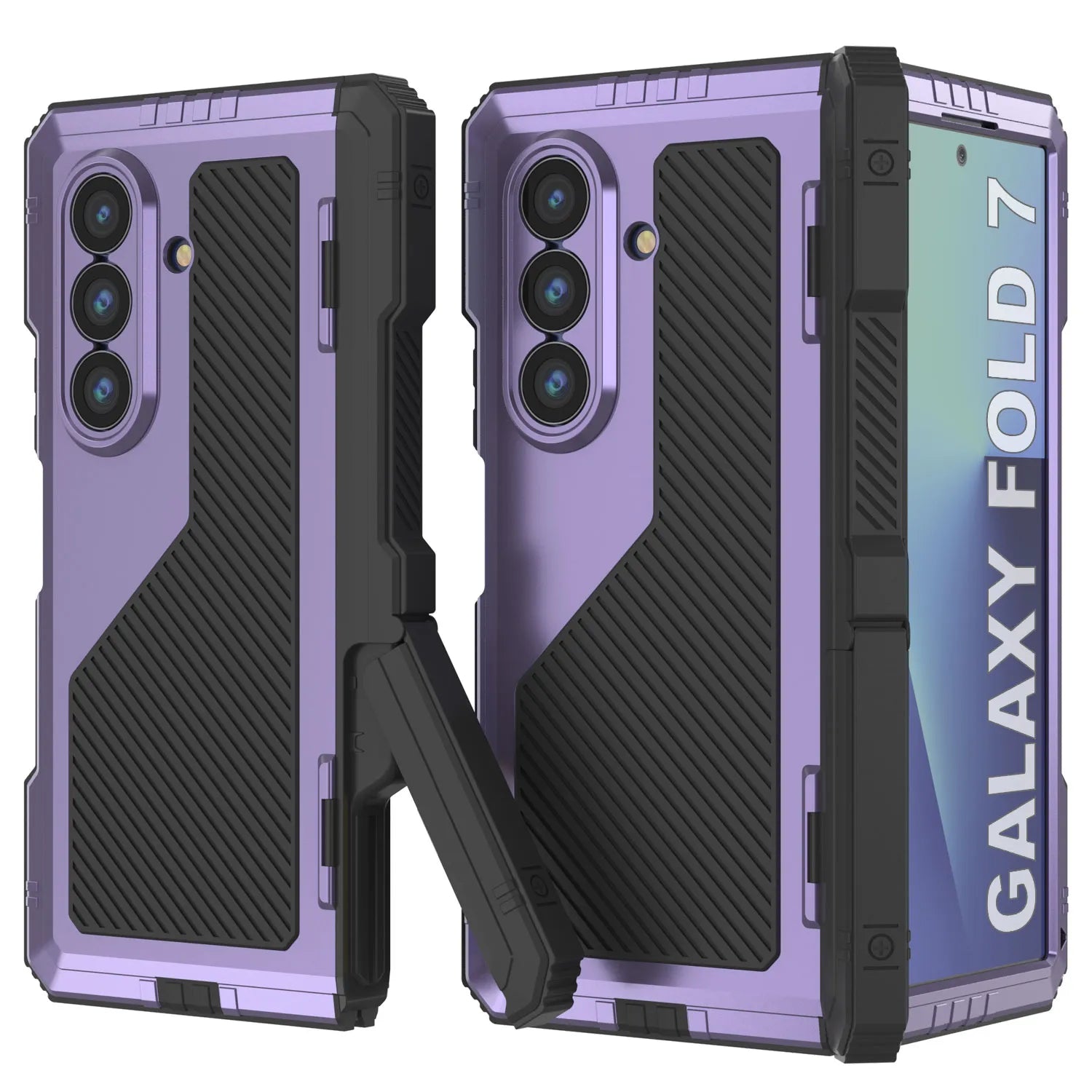 Galaxy Z Fold7 Metal Case, Heavy Duty Military Grade Armor Cover Full Body Hard [Purple]