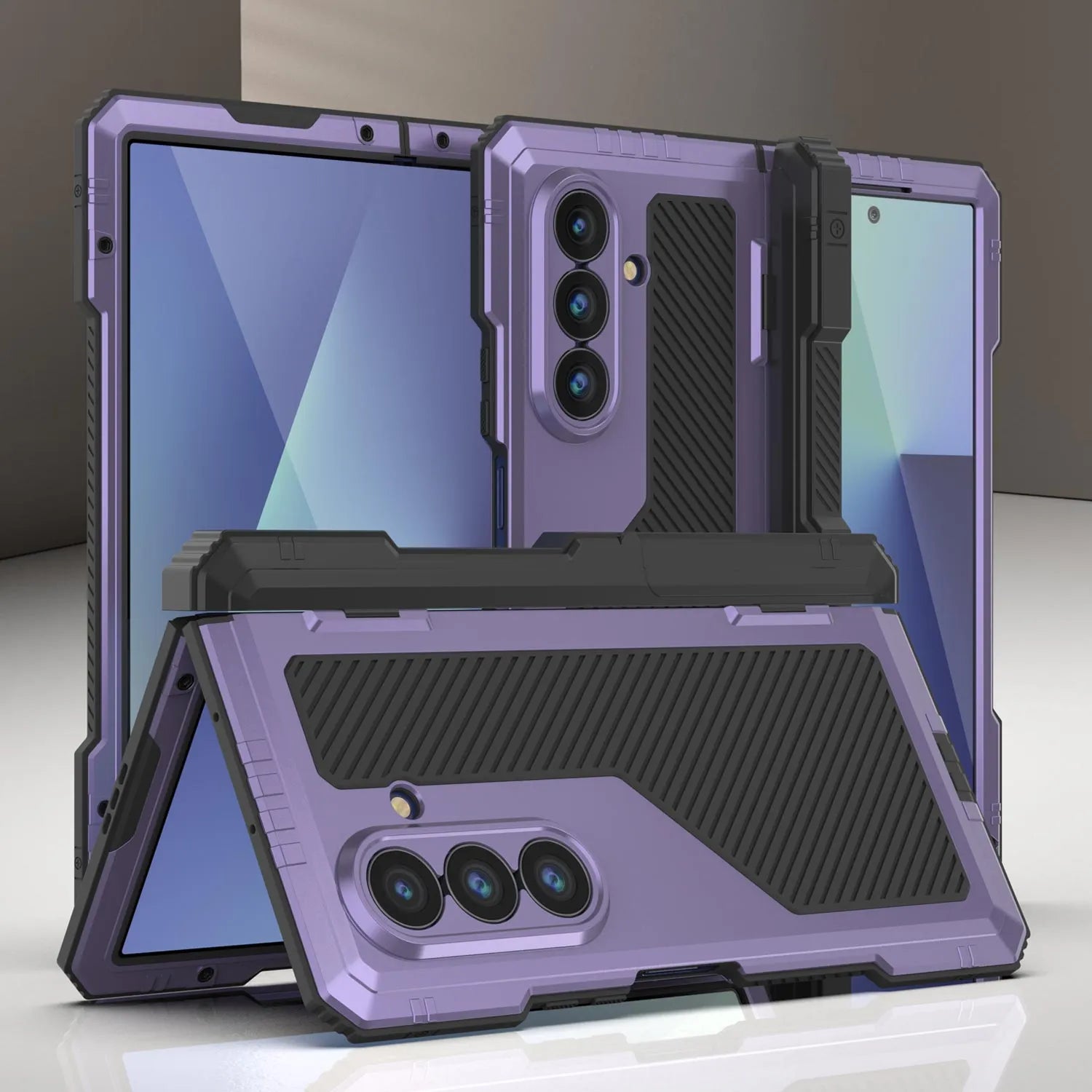 Galaxy Z Fold7 Metal Case, Heavy Duty Military Grade Armor Cover Full Body Hard [Purple]