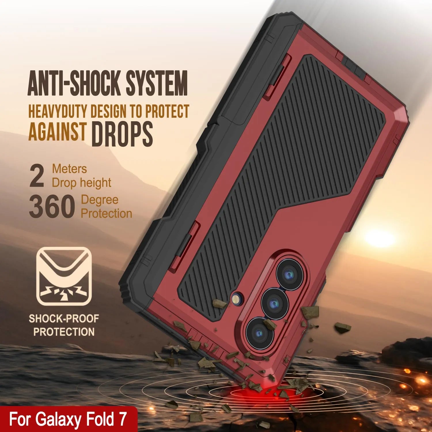 Galaxy Z Fold7 Metal Case, Heavy Duty Military Grade Armor Cover Full Body Hard [Red]