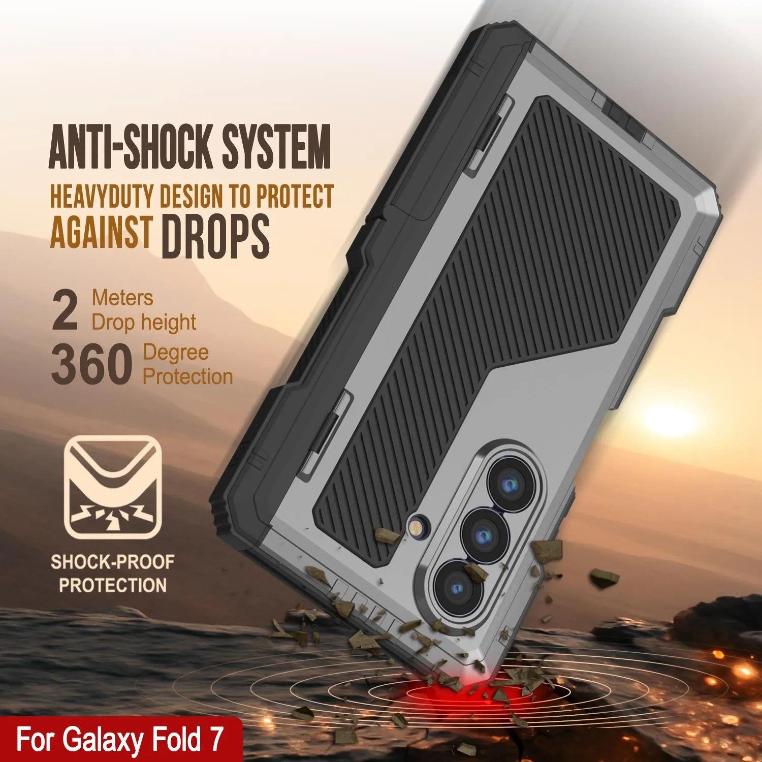 Galaxy Z Fold7 Metal Case, Heavy Duty Military Grade Armor Cover Full Body Hard [Silver]