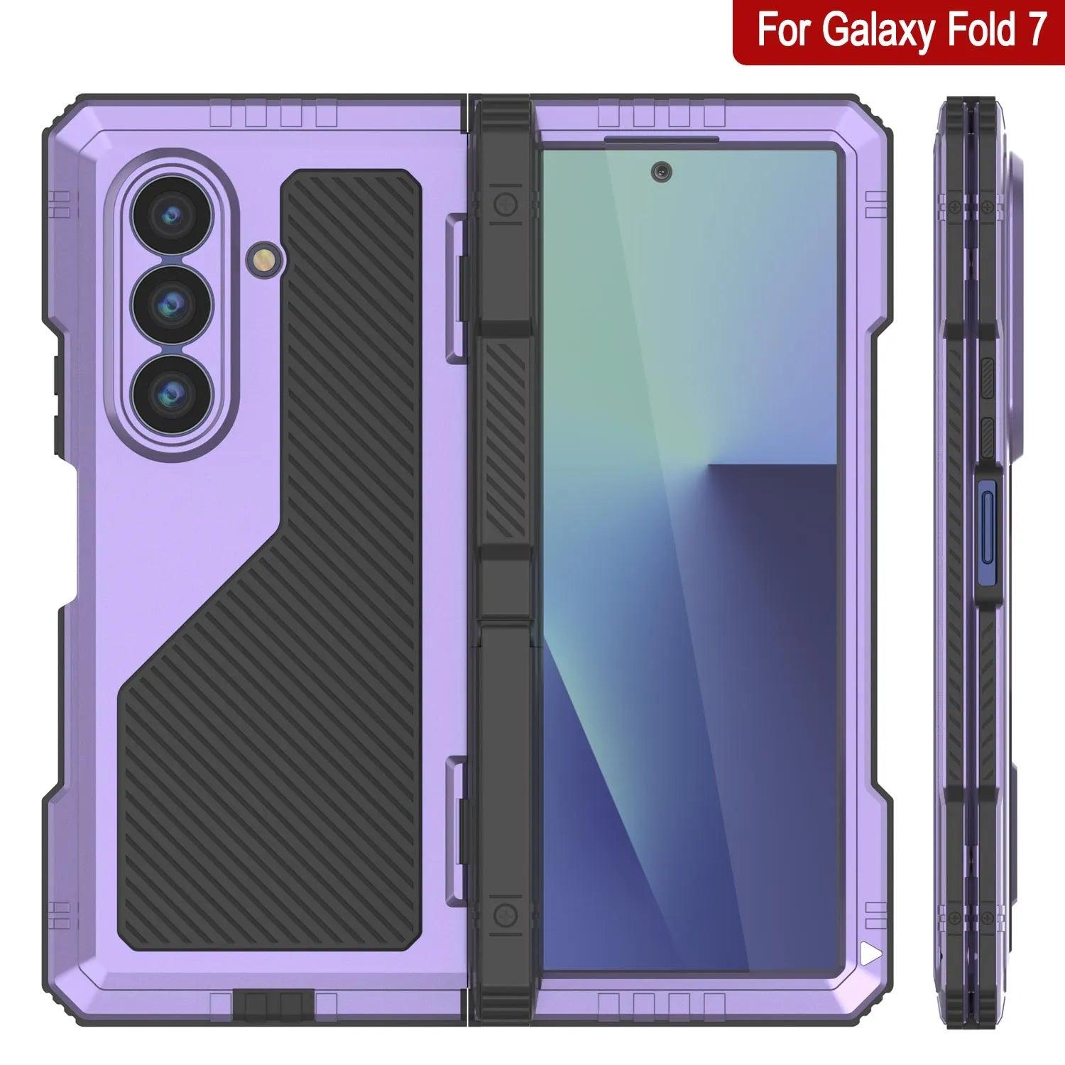Galaxy Z Fold7 Metal Case, Heavy Duty Military Grade Armor Cover Full Body Hard [Purple]