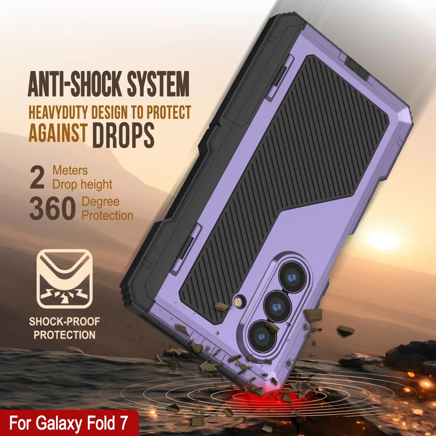 Galaxy Z Fold7 Metal Case, Heavy Duty Military Grade Armor Cover Full Body Hard [Purple]