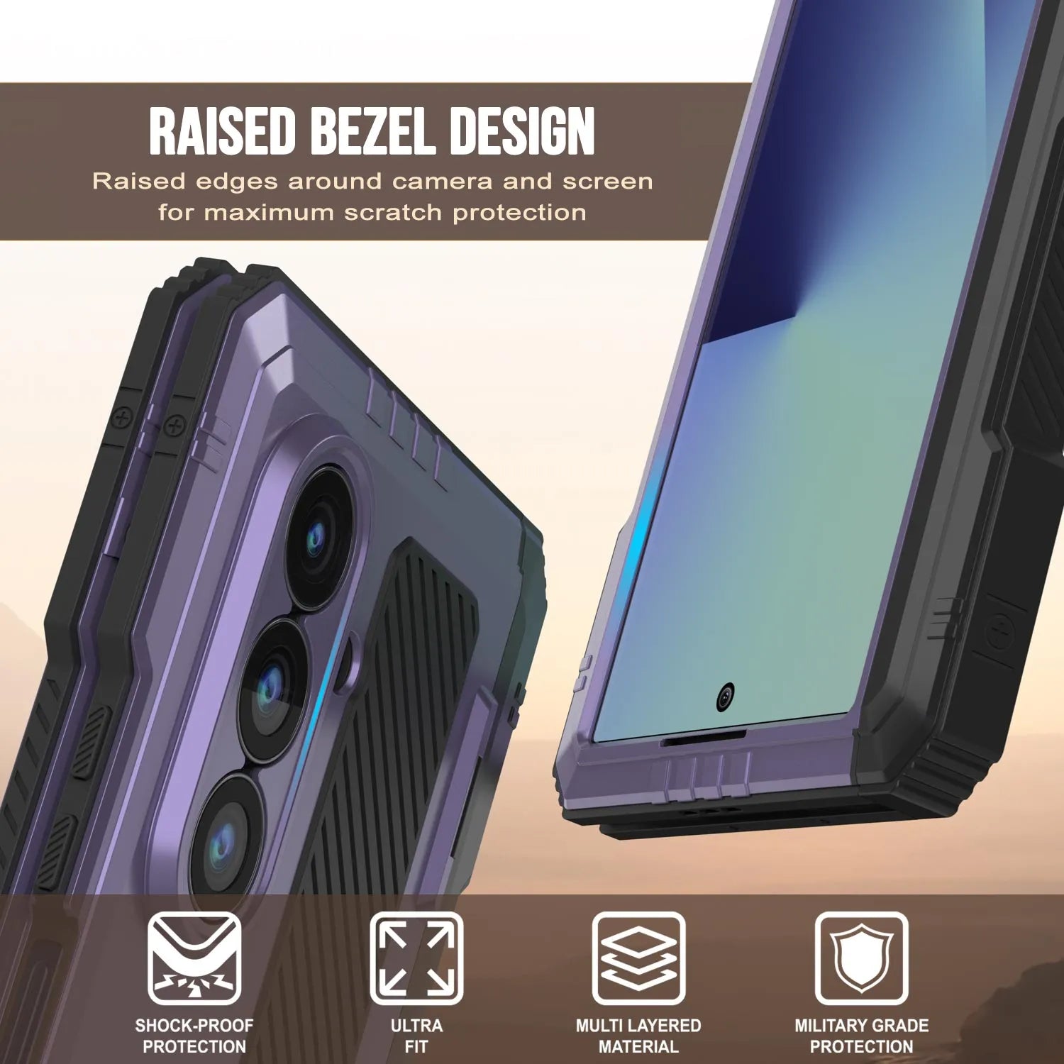 Galaxy Z Fold7 Metal Case, Heavy Duty Military Grade Armor Cover Full Body Hard [Purple]