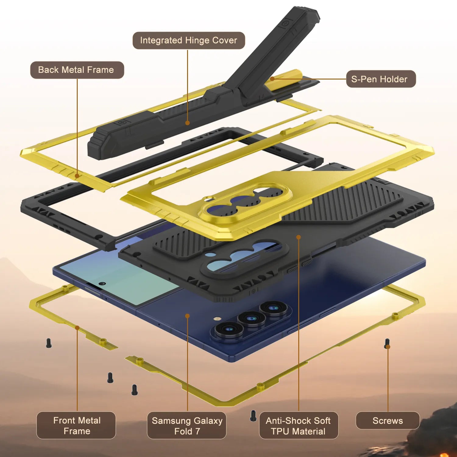 Galaxy Z Fold7 Metal Case, Heavy Duty Military Grade Armor Cover Full Body Hard [Neon]