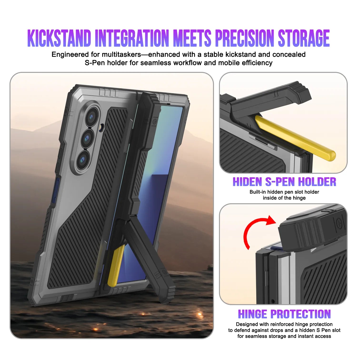 Galaxy Z Fold7 Metal Case, Heavy Duty Military Grade Armor Cover Full Body Hard [Silver]