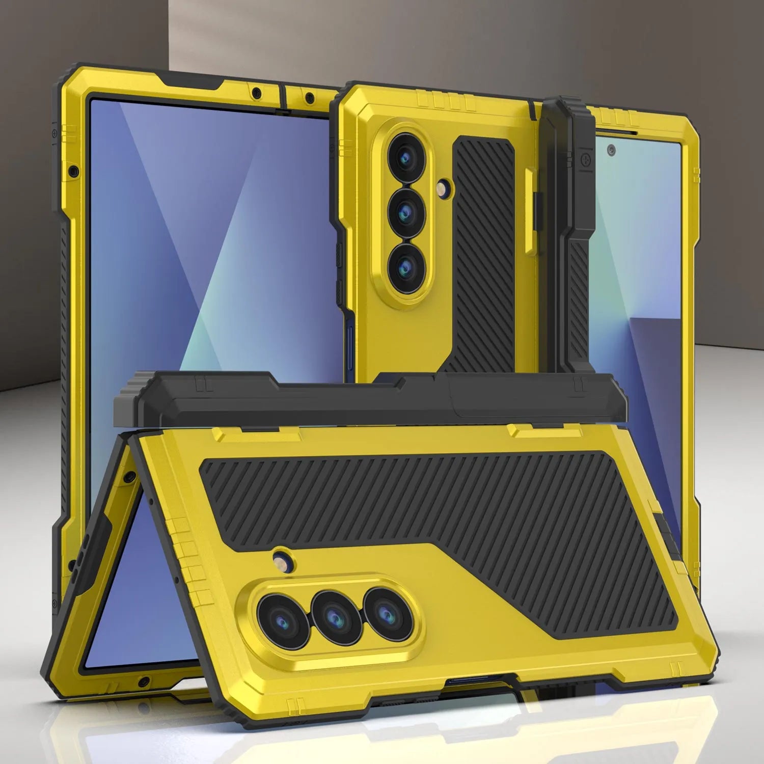 Galaxy Z Fold7 Metal Case, Heavy Duty Military Grade Armor Cover Full Body Hard [Neon]