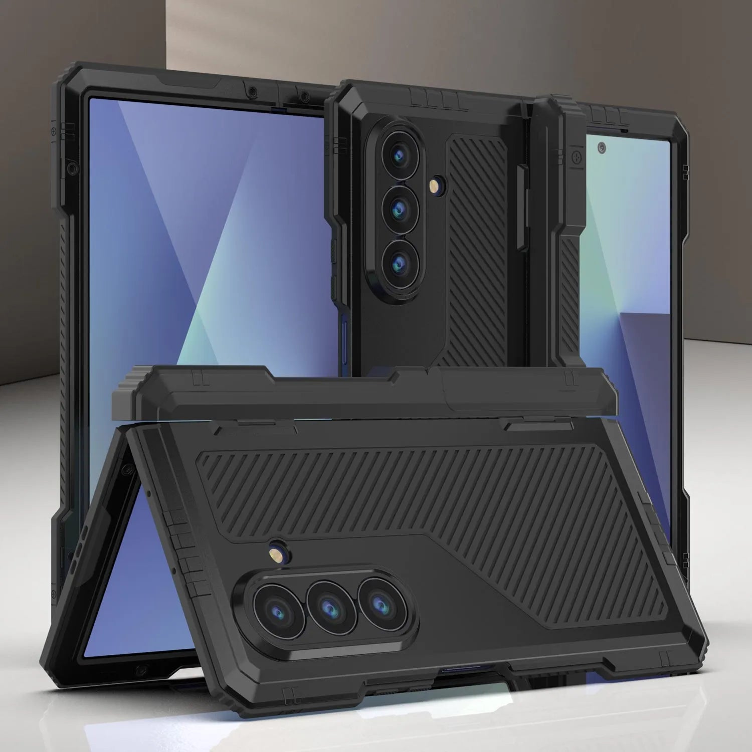 Galaxy Z Fold7 Metal Case, Heavy Duty Military Grade Armor Cover Full Body Hard [Black]