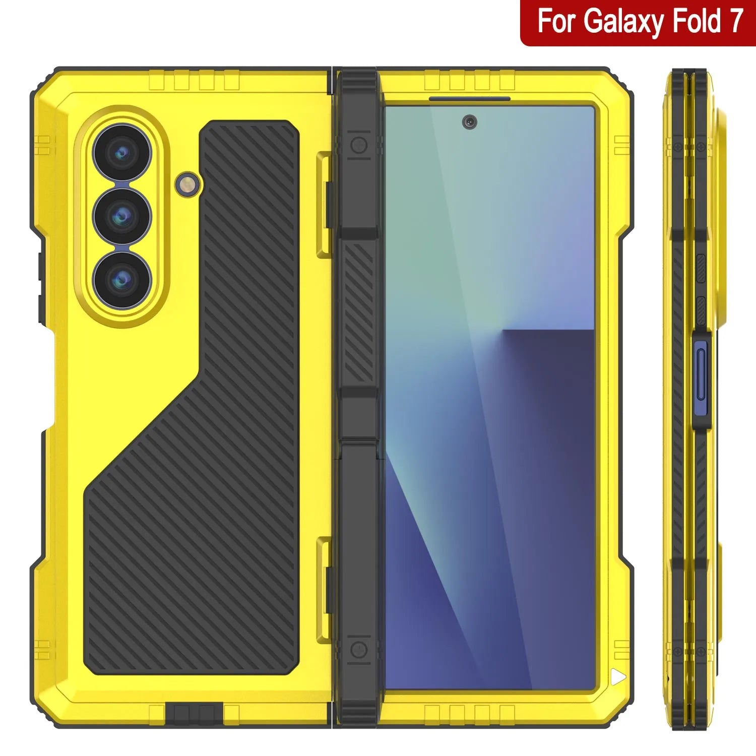 Galaxy Z Fold7 Metal Case, Heavy Duty Military Grade Armor Cover Full Body Hard [Neon]