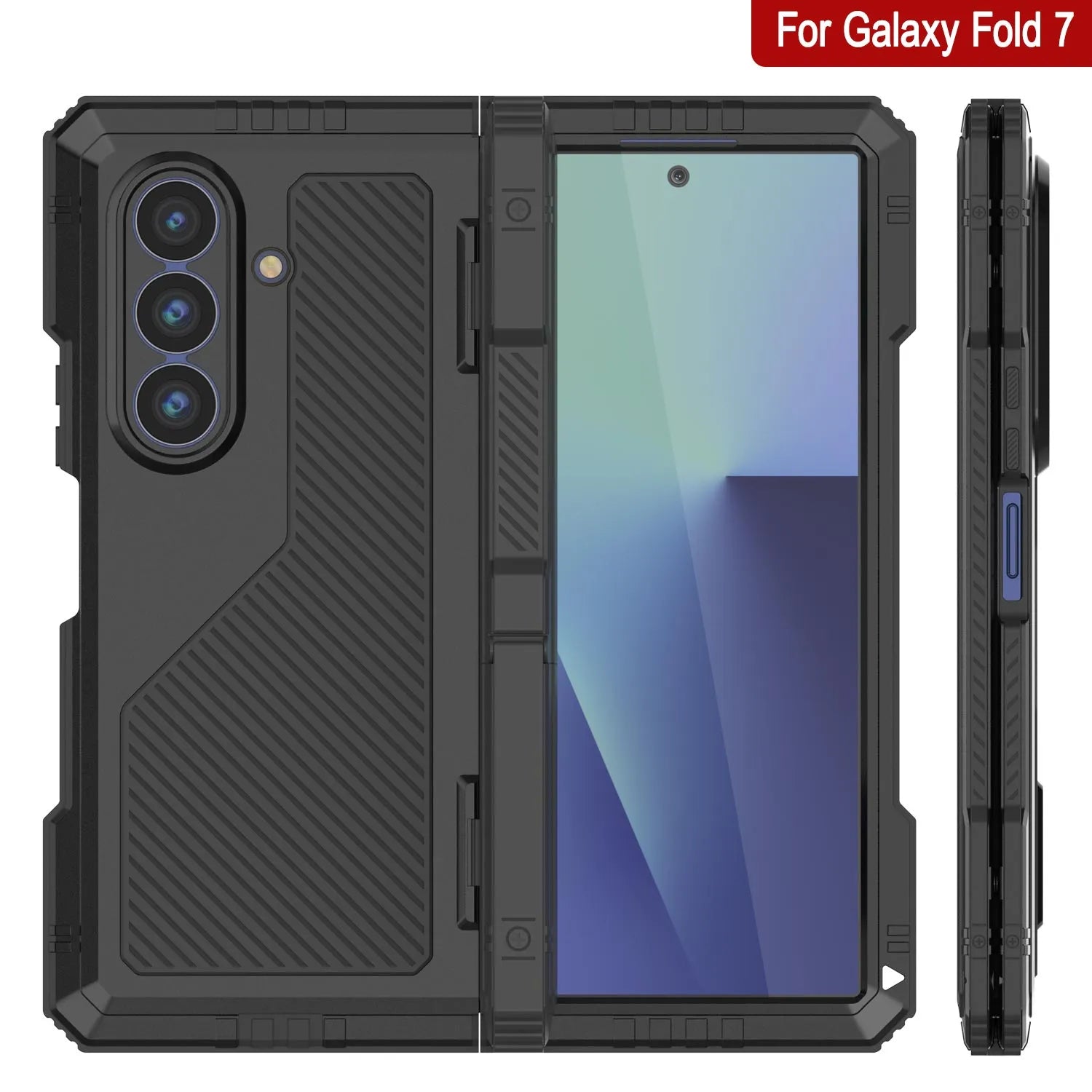 Galaxy Z Fold7 Metal Case, Heavy Duty Military Grade Armor Cover Full Body Hard [Black]