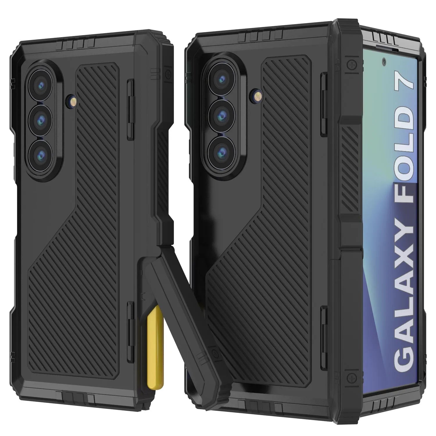 Galaxy Z Fold7 Metal Case, Heavy Duty Military Grade Armor Cover Full Body Hard [Black]