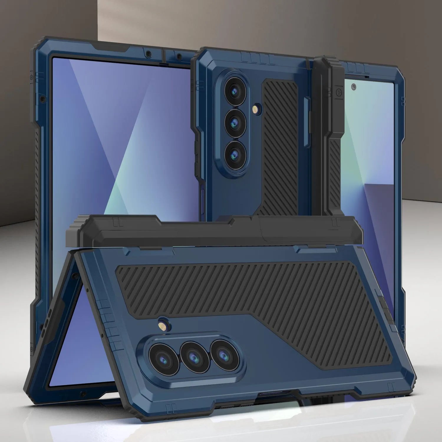 Galaxy Z Fold7 Metal Case, Heavy Duty Military Grade Armor Cover Full Body Hard [Blue]