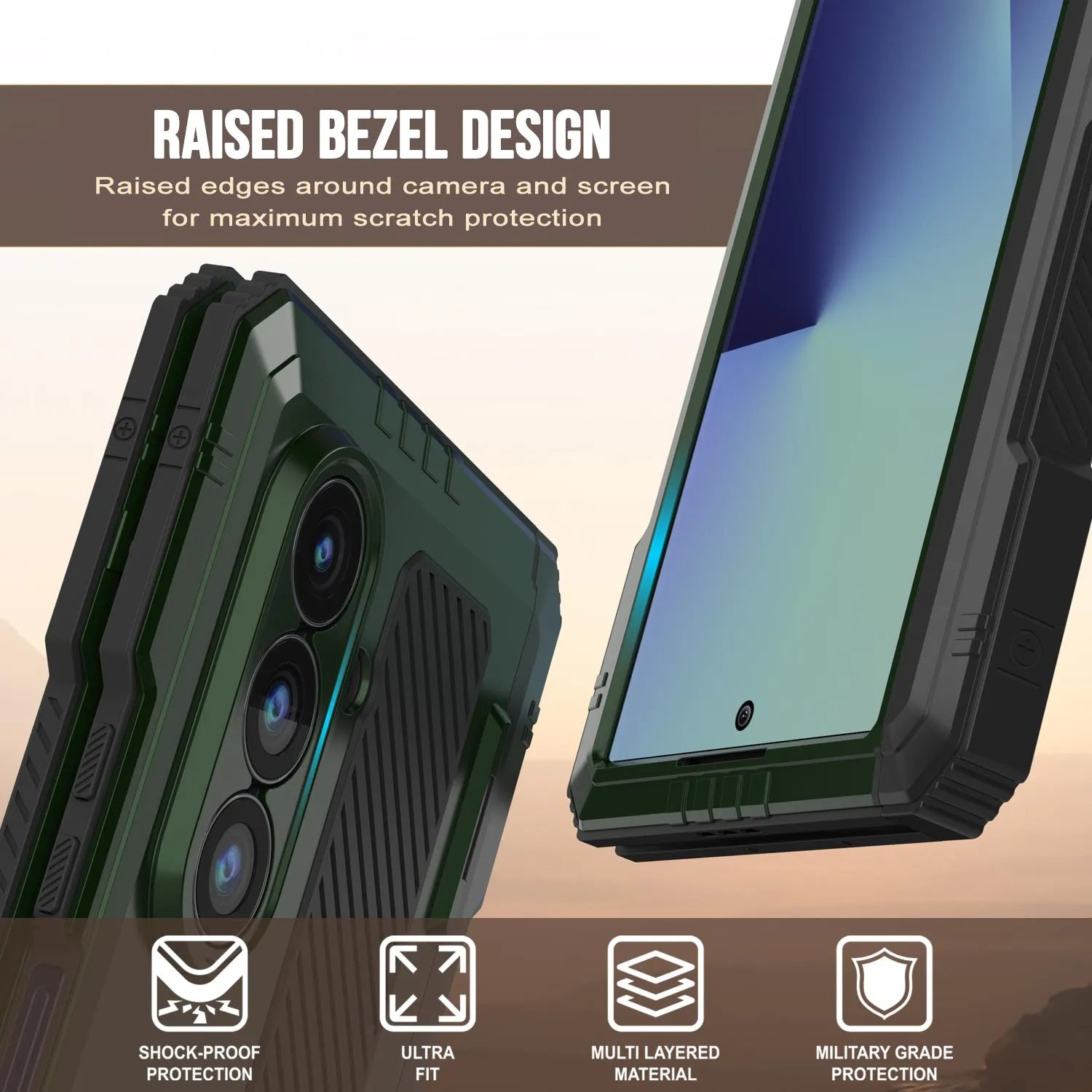 Galaxy Z Fold7 Metal Case, Heavy Duty Military Grade Armor Cover Full Body Hard [Dark Green]