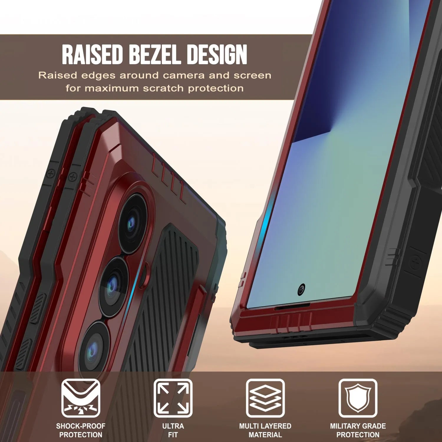 Galaxy Z Fold7 Metal Case, Heavy Duty Military Grade Armor Cover Full Body Hard [Red]