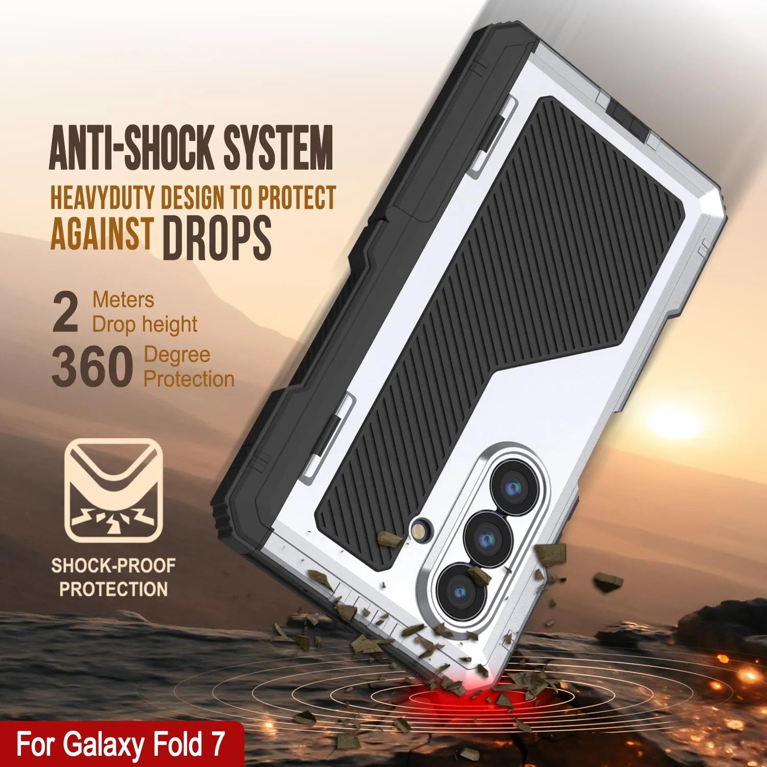 Galaxy Z Fold7 Metal Case, Heavy Duty Military Grade Armor Cover Full Body Hard [White]