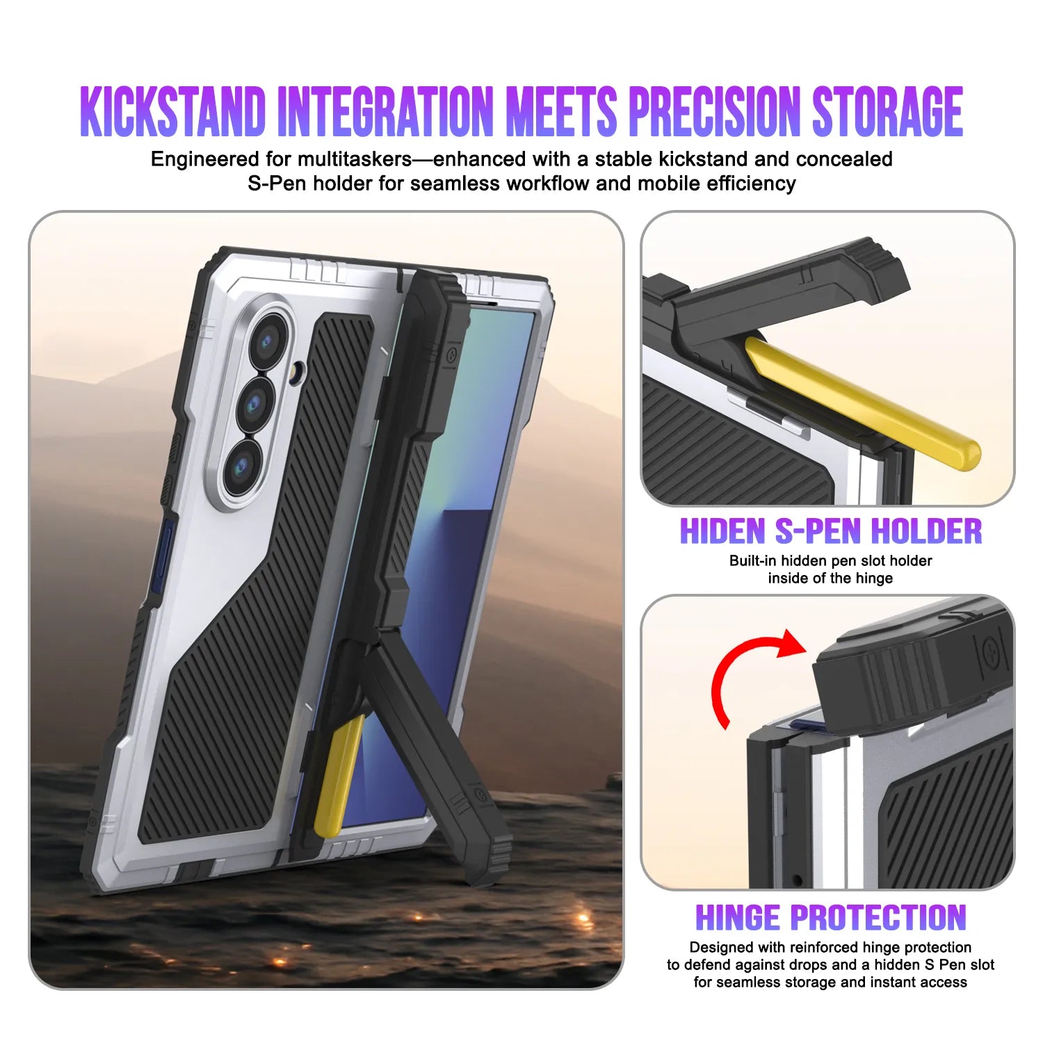 Galaxy Z Fold7 Metal Case, Heavy Duty Military Grade Armor Cover Full Body Hard [White]