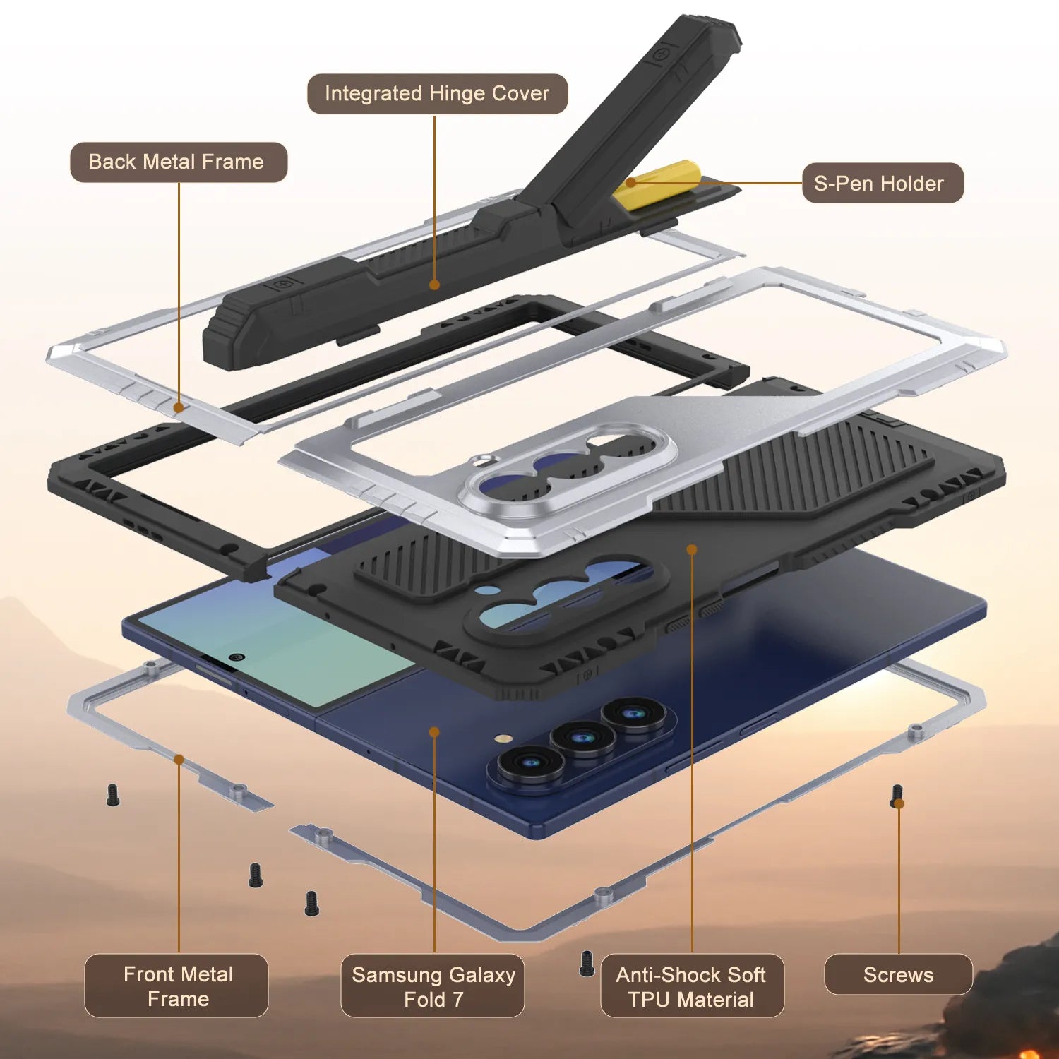 Galaxy Z Fold7 Metal Case, Heavy Duty Military Grade Armor Cover Full Body Hard [White]