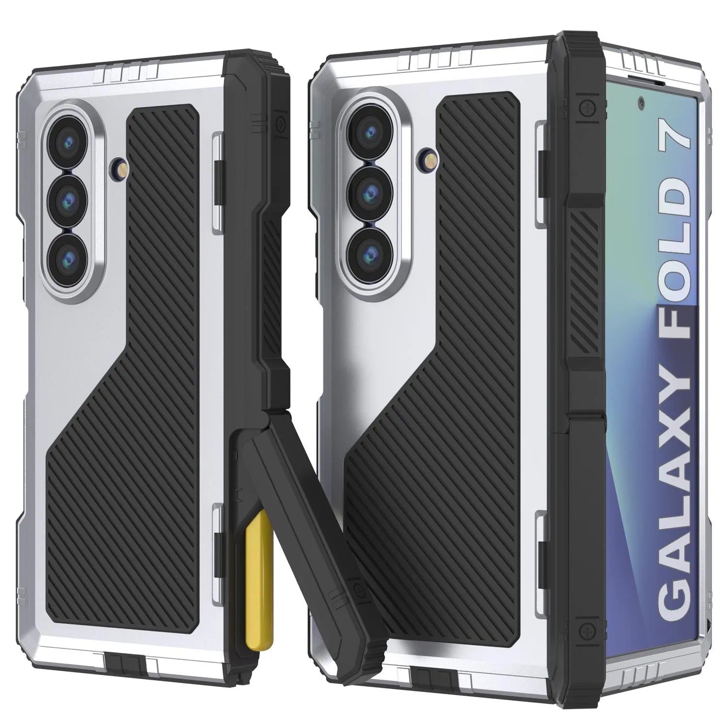 Galaxy Z Fold7 Metal Case, Heavy Duty Military Grade Armor Cover Full Body Hard [White]