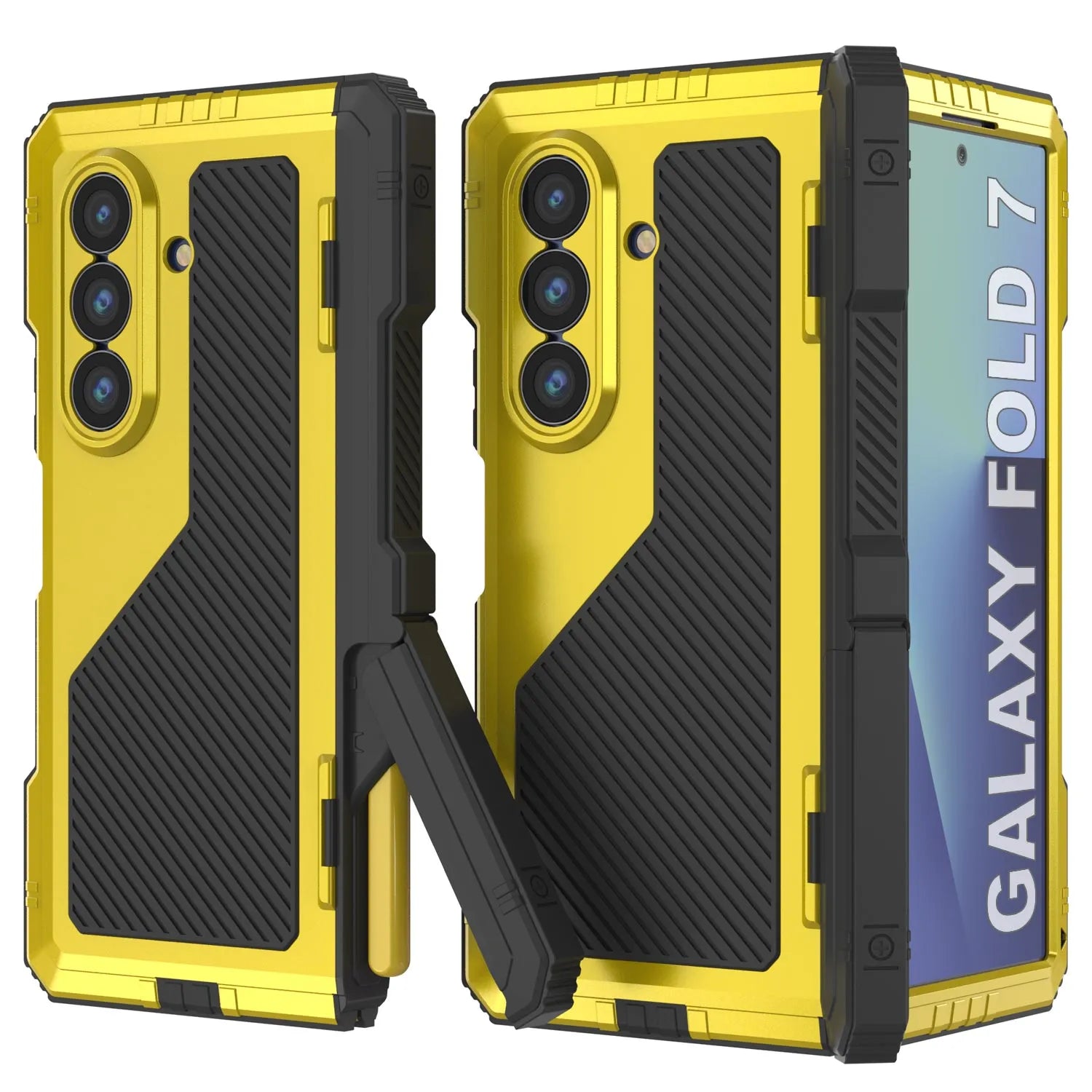 Galaxy Z Fold7 Metal Case, Heavy Duty Military Grade Armor Cover Full Body Hard [Neon]