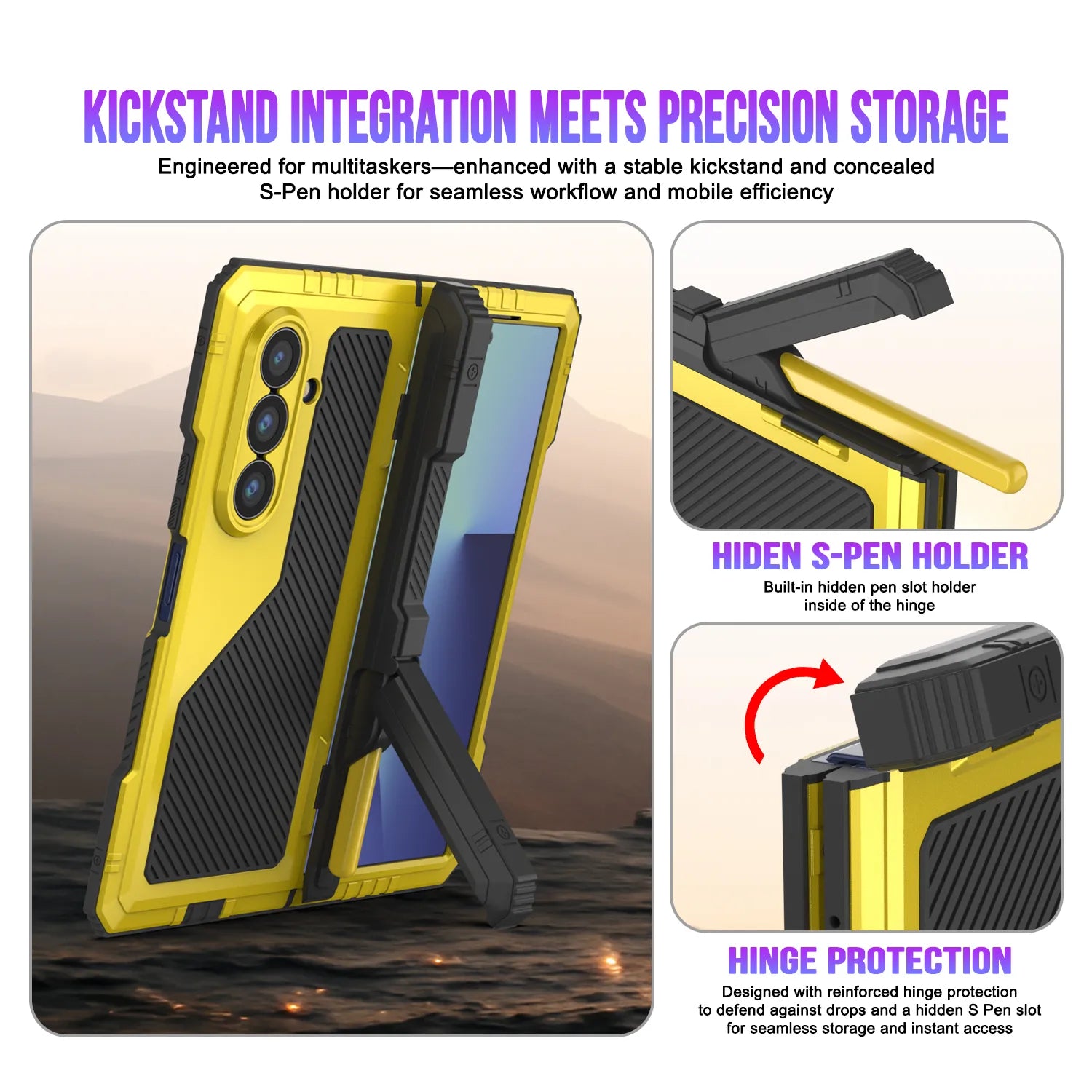 Galaxy Z Fold7 Metal Case, Heavy Duty Military Grade Armor Cover Full Body Hard [Neon]