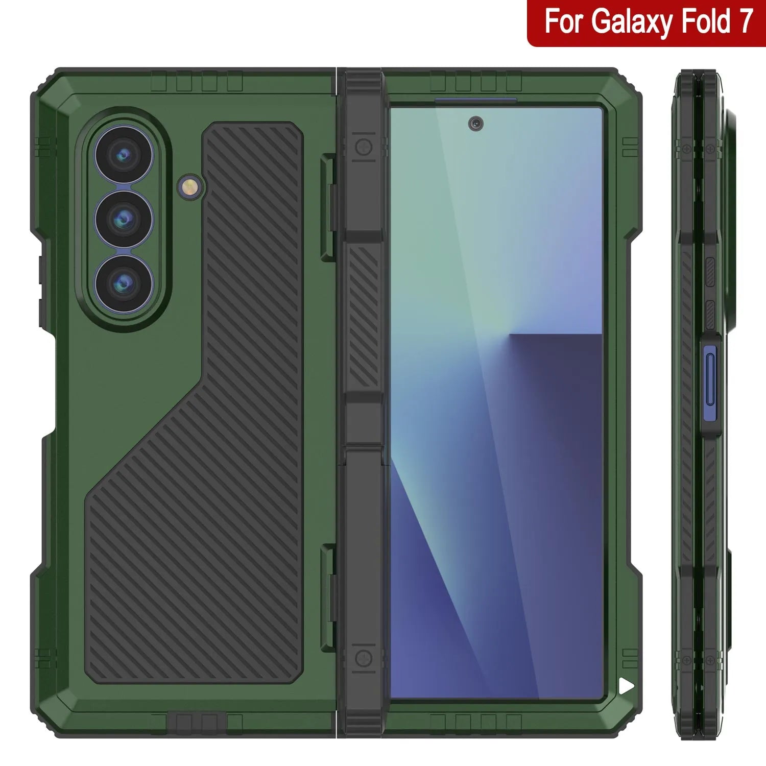 Galaxy Z Fold7 Metal Case, Heavy Duty Military Grade Armor Cover Full Body Hard [Dark Green]