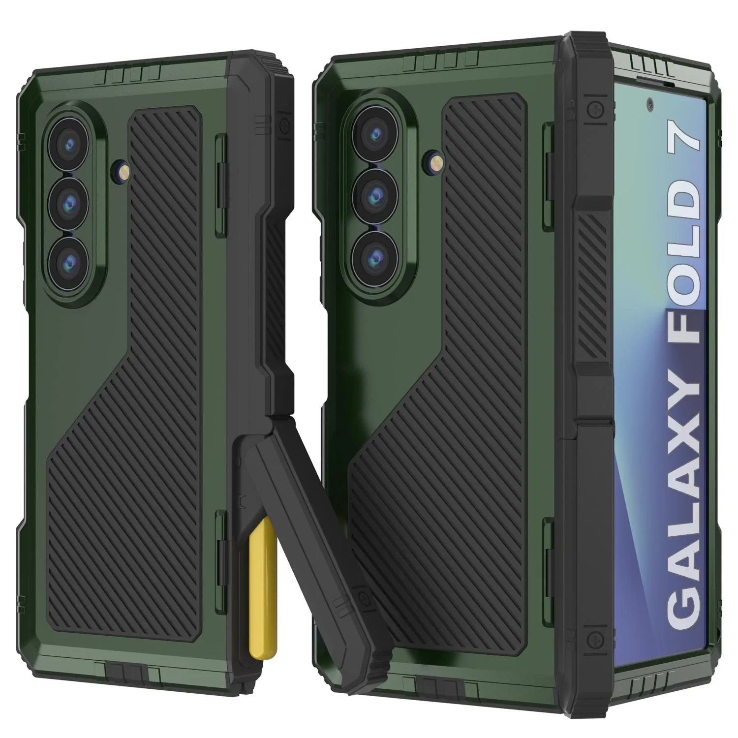 Galaxy Z Fold7 Metal Case, Heavy Duty Military Grade Armor Cover Full Body Hard [Dark Green]