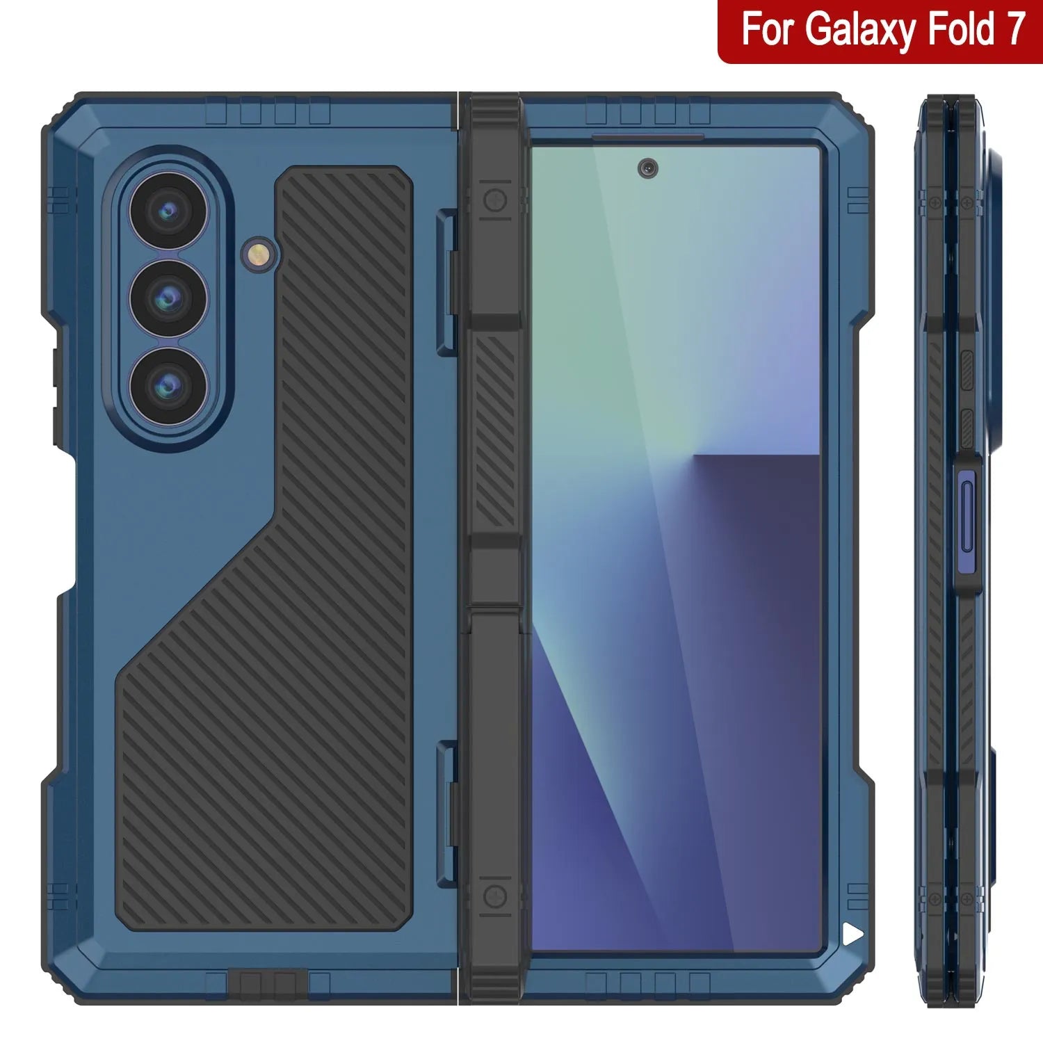Galaxy Z Fold7 Metal Case, Heavy Duty Military Grade Armor Cover Full Body Hard [Blue]
