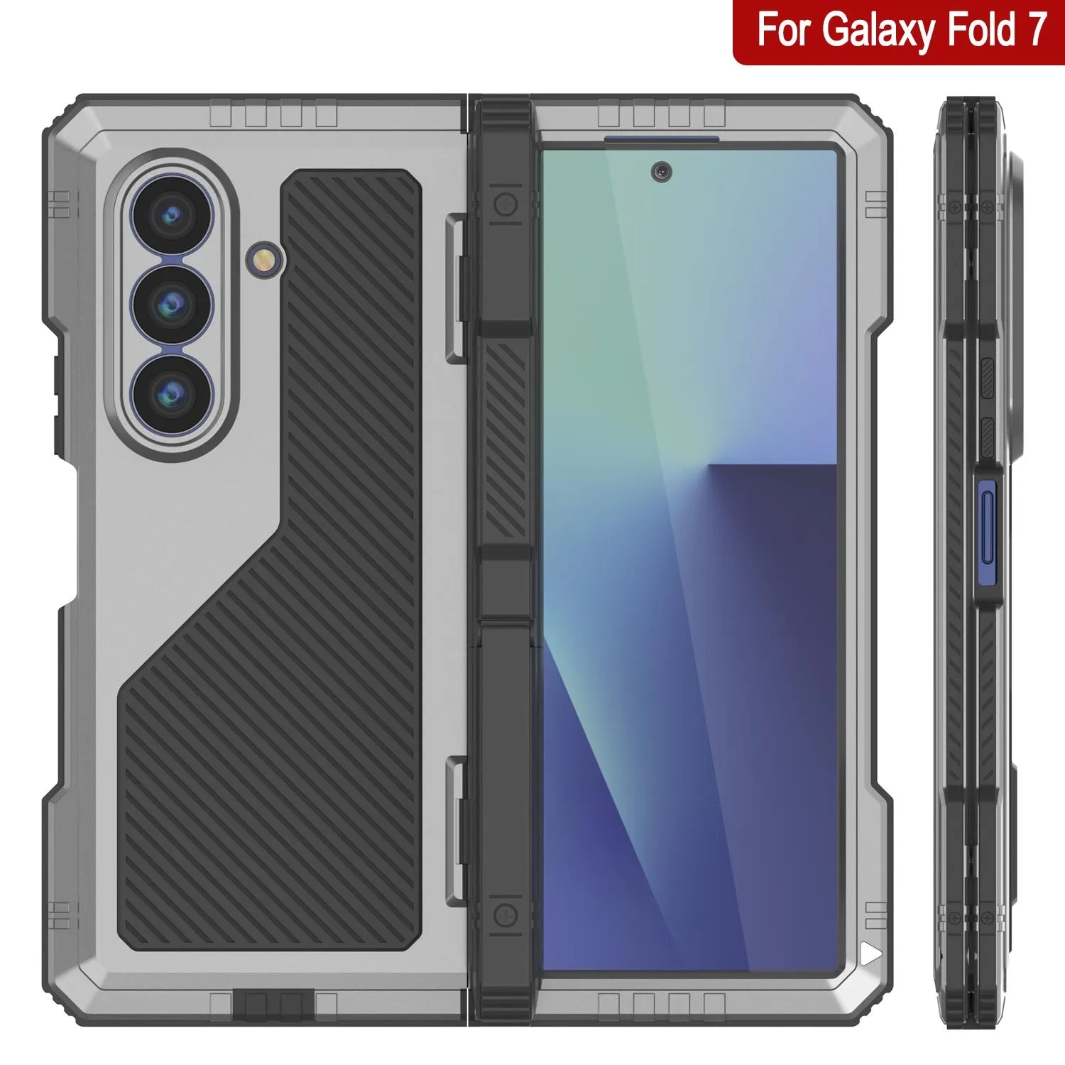 Galaxy Z Fold7 Metal Case, Heavy Duty Military Grade Armor Cover Full Body Hard [Silver]