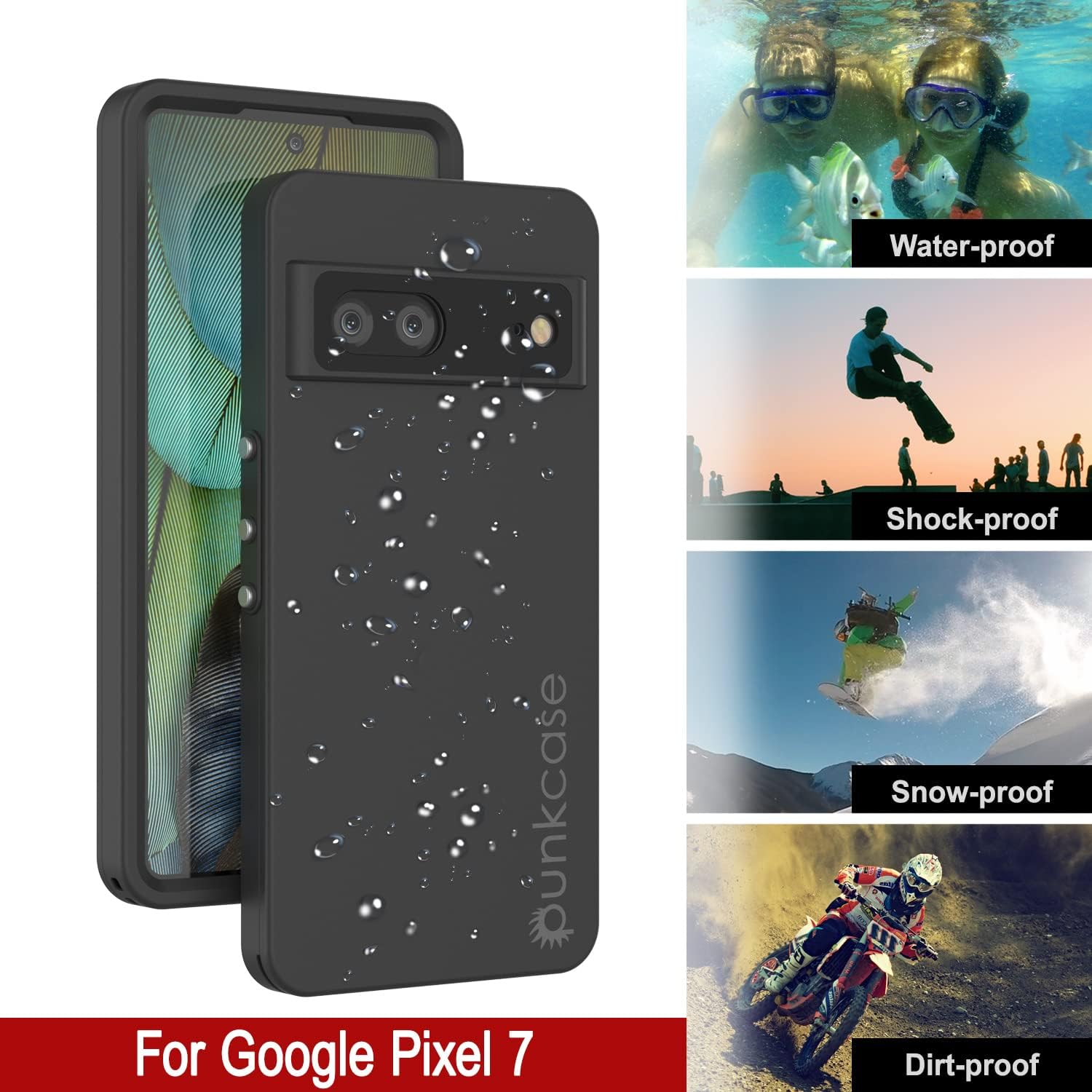Google Pixel 7 Waterproof IP68 Case, Punkcase [Black] [StudStar Series] [Slim Fit]