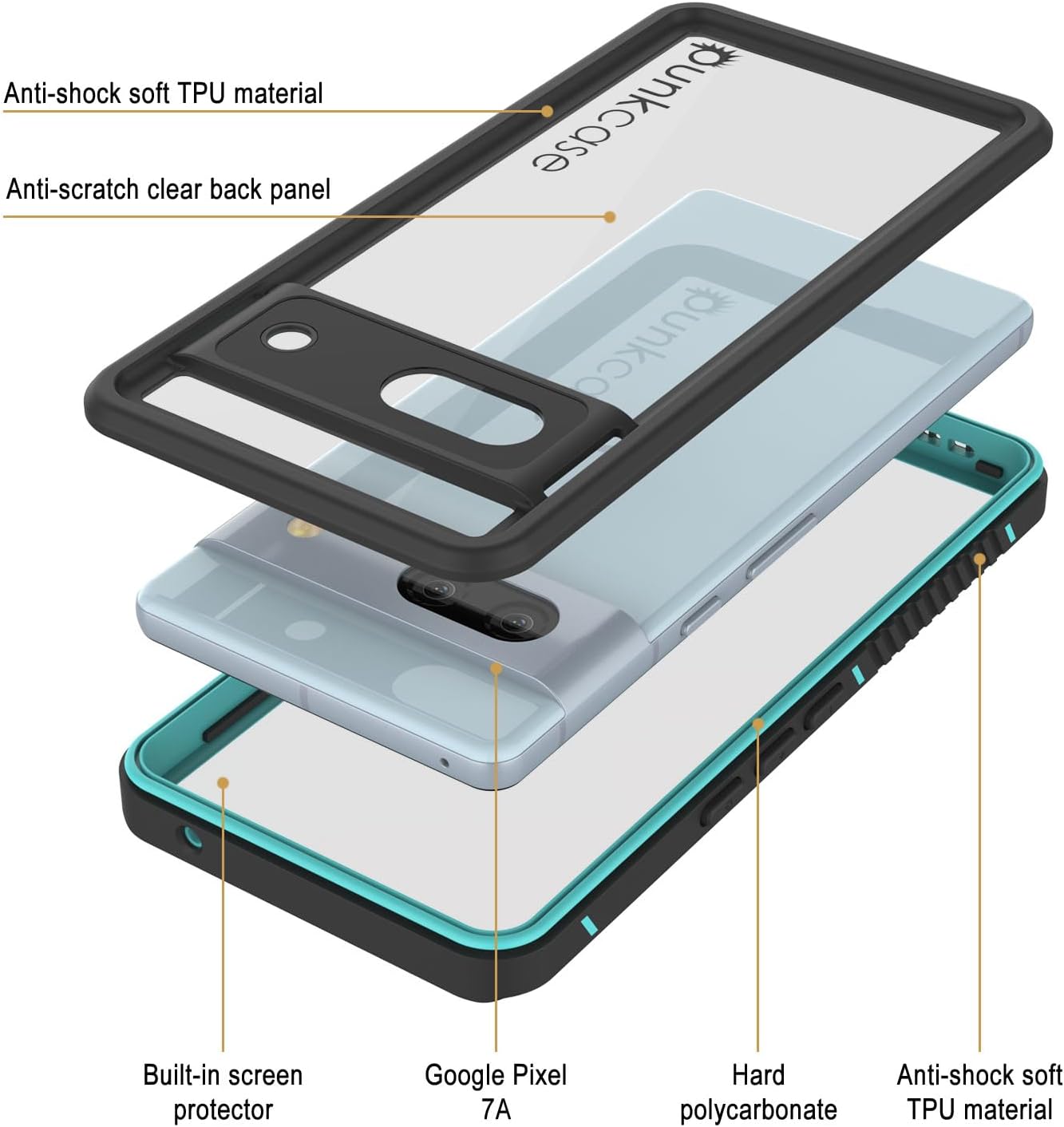 Google Pixel 7a Waterproof IP68 Case, Punkcase [Teal] [Extreme Series] [Slim Fit]