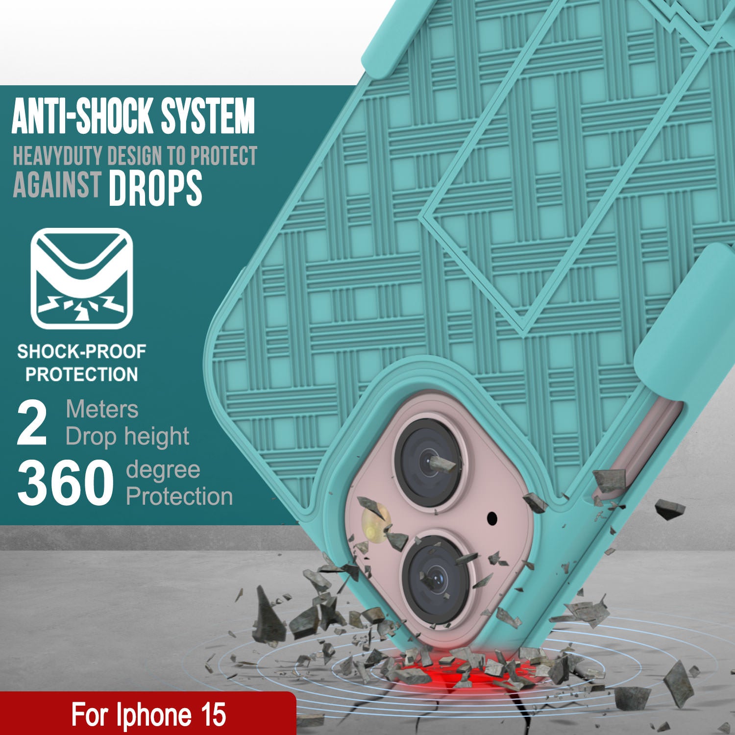 iPhone 15 Case With Tempered Glass Screen Protector, Holster Belt Clip & Built-In Kickstand [Teal]