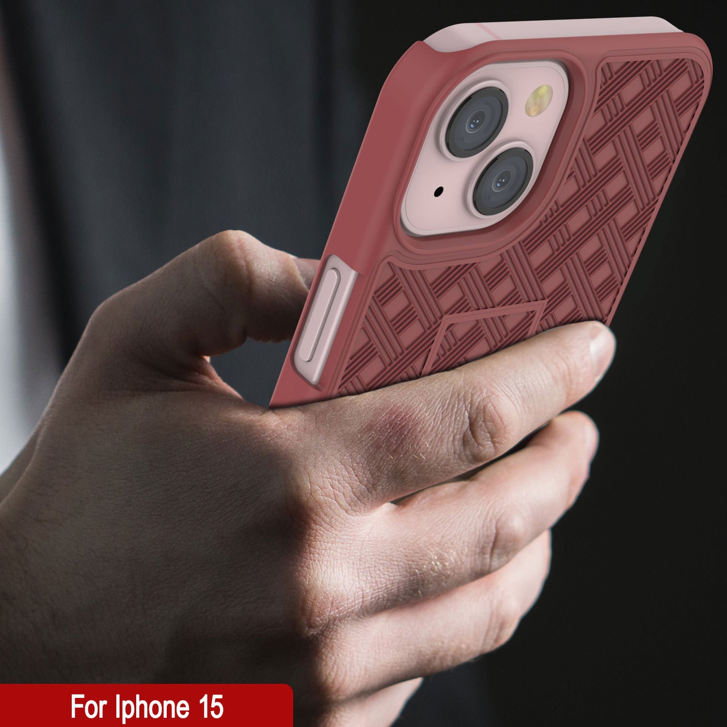 iPhone 15 Case With Tempered Glass Screen Protector, Holster Belt Clip & Built-In Kickstand [Red]