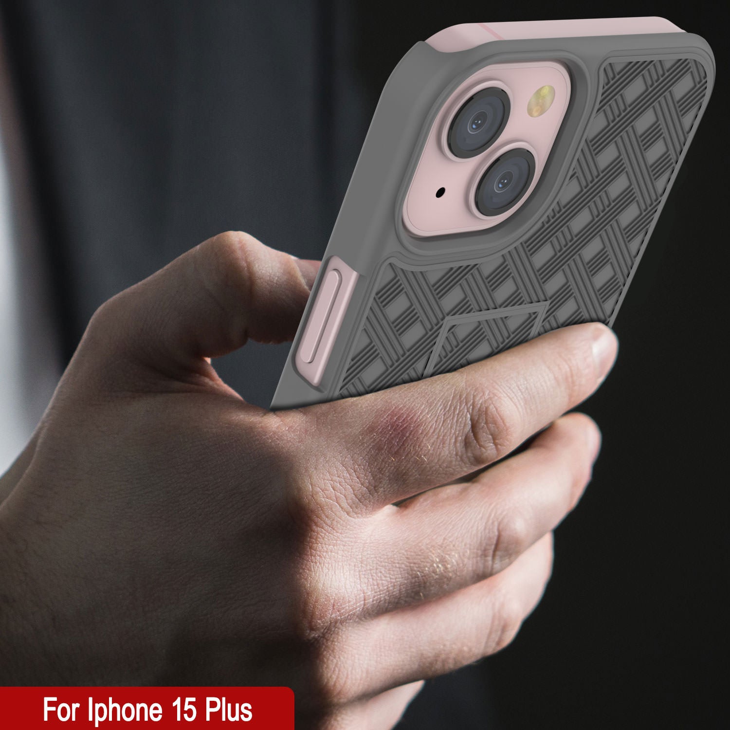 iPhone 15 Plus Case With Tempered Glass Screen Protector, Holster Belt Clip & Built-In Kickstand [Grey]