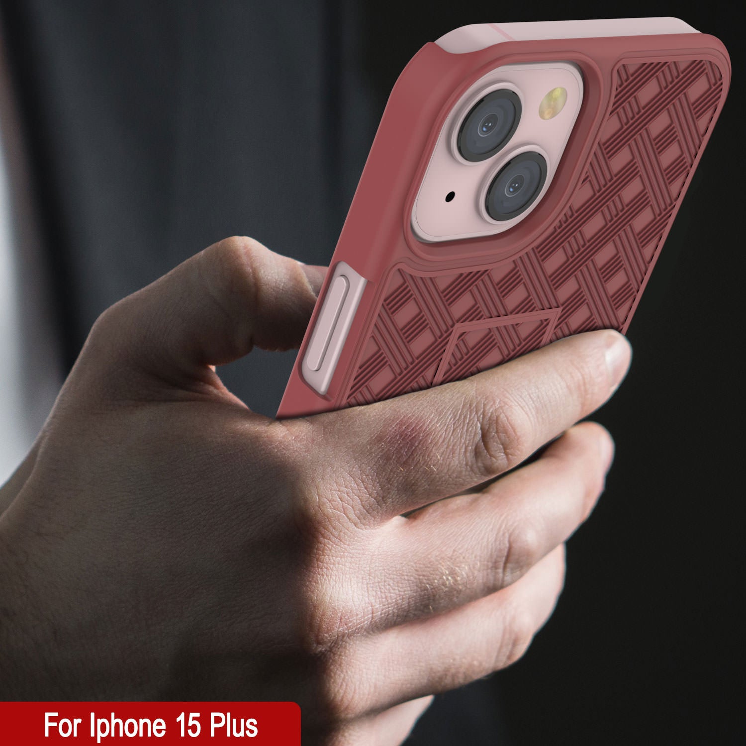 iPhone 15 Plus Case With Tempered Glass Screen Protector, Holster Belt Clip & Built-In Kickstand [Red]