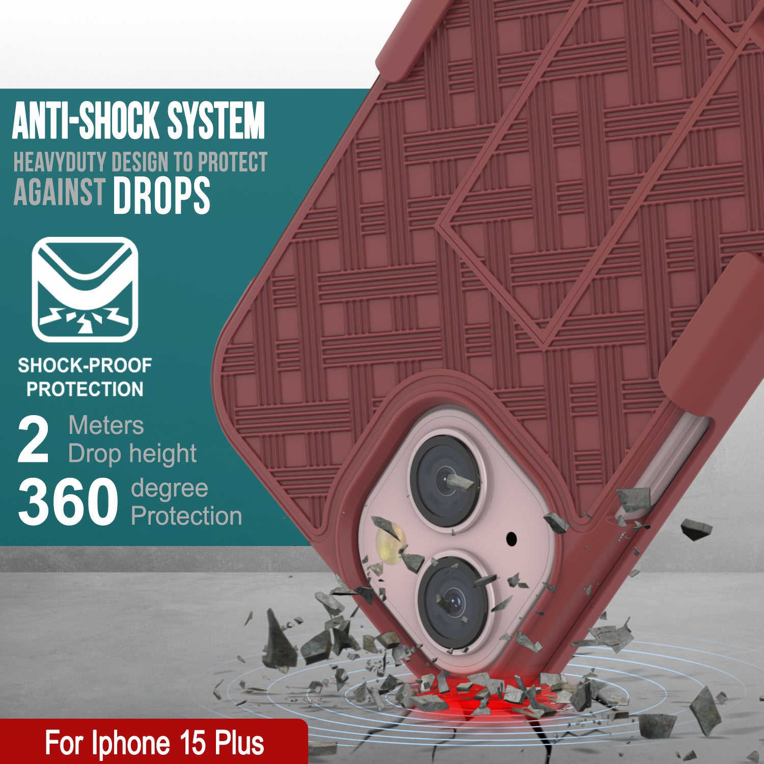 iPhone 15 Plus Case With Tempered Glass Screen Protector, Holster Belt Clip & Built-In Kickstand [Red]