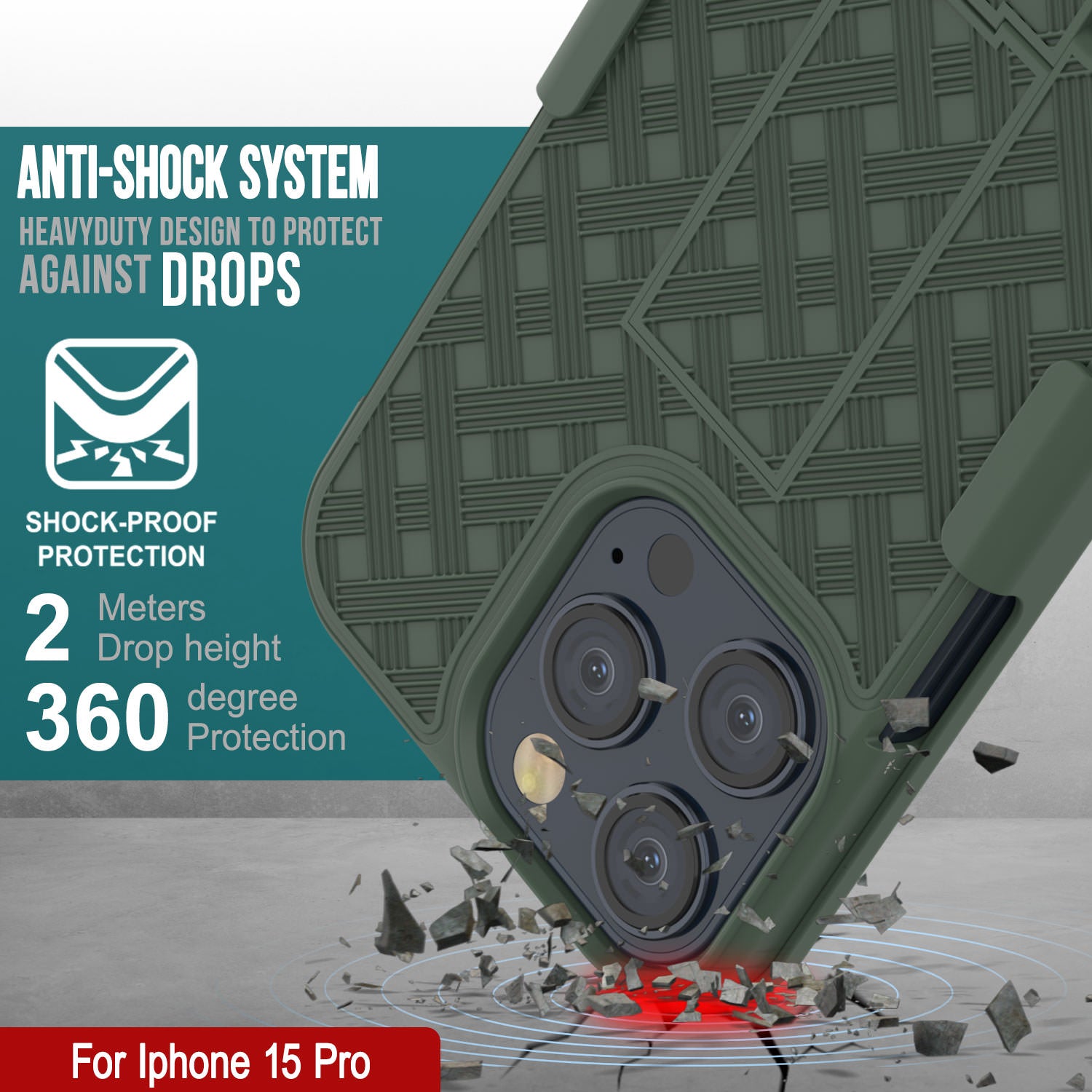 iPhone 15 Pro Case With Tempered Glass Screen Protector, Holster Belt Clip & Built-In Kickstand [Green]