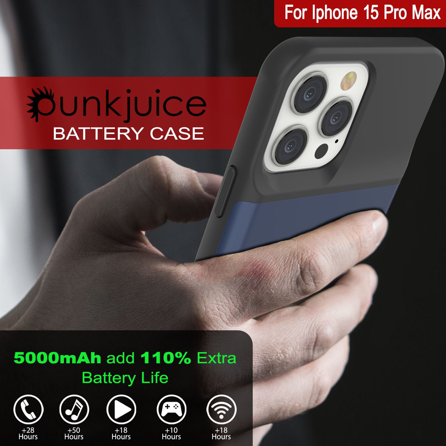 15W Fast Charging Battery Case For IPhone 15 Pro (6.1 Inch), 7500mAh Slim Portable Charging Case With 360° Protection, Rechargeable Extended Phone