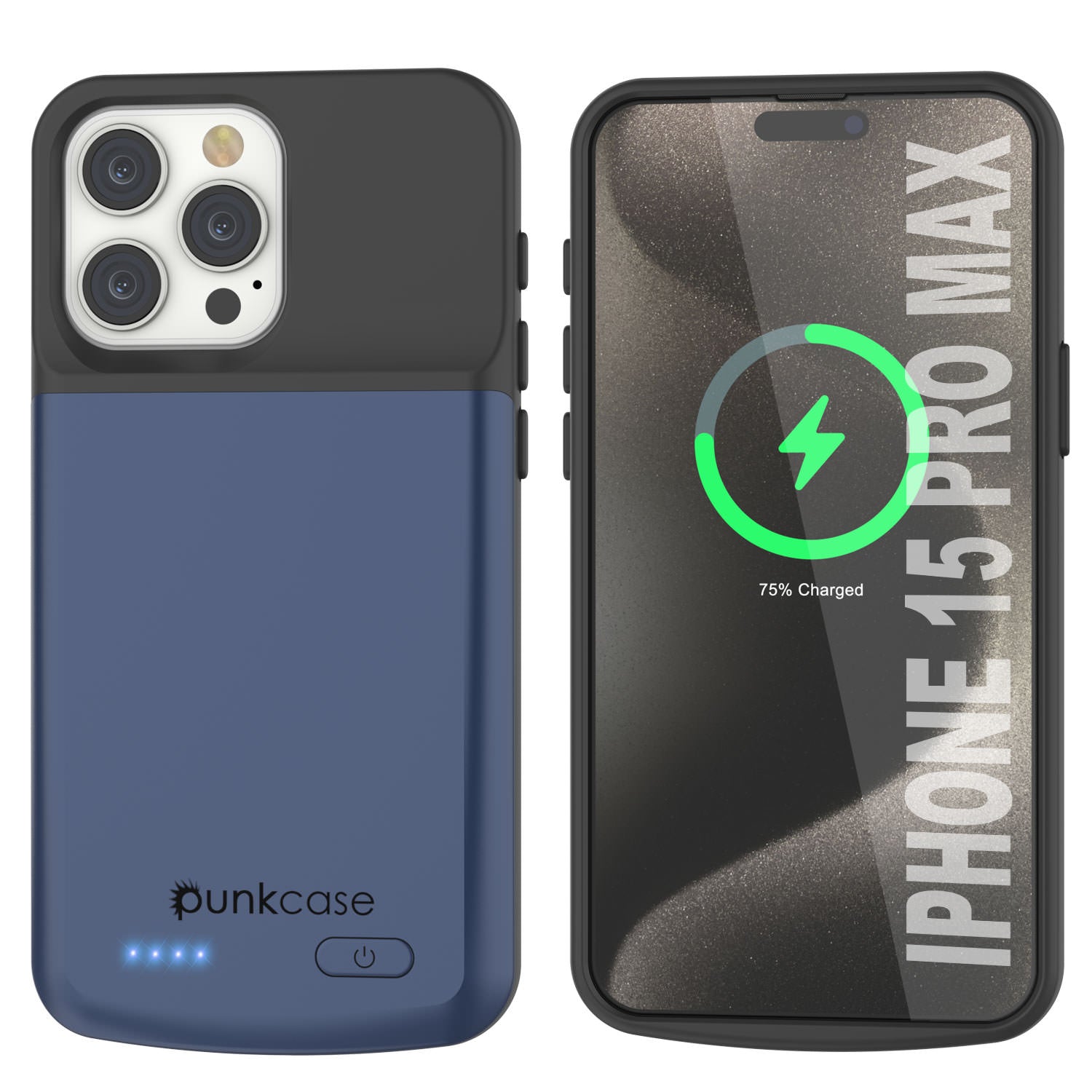 iPhone 15 Pro Max Battery Case, PunkJuice 5000mAH Fast Charging Power Bank W/ Screen Protector iPhone 15 Pro Max Battery Case, PunkJuice 5000mAH Fast Charging Power Bank W/ Screen Protector