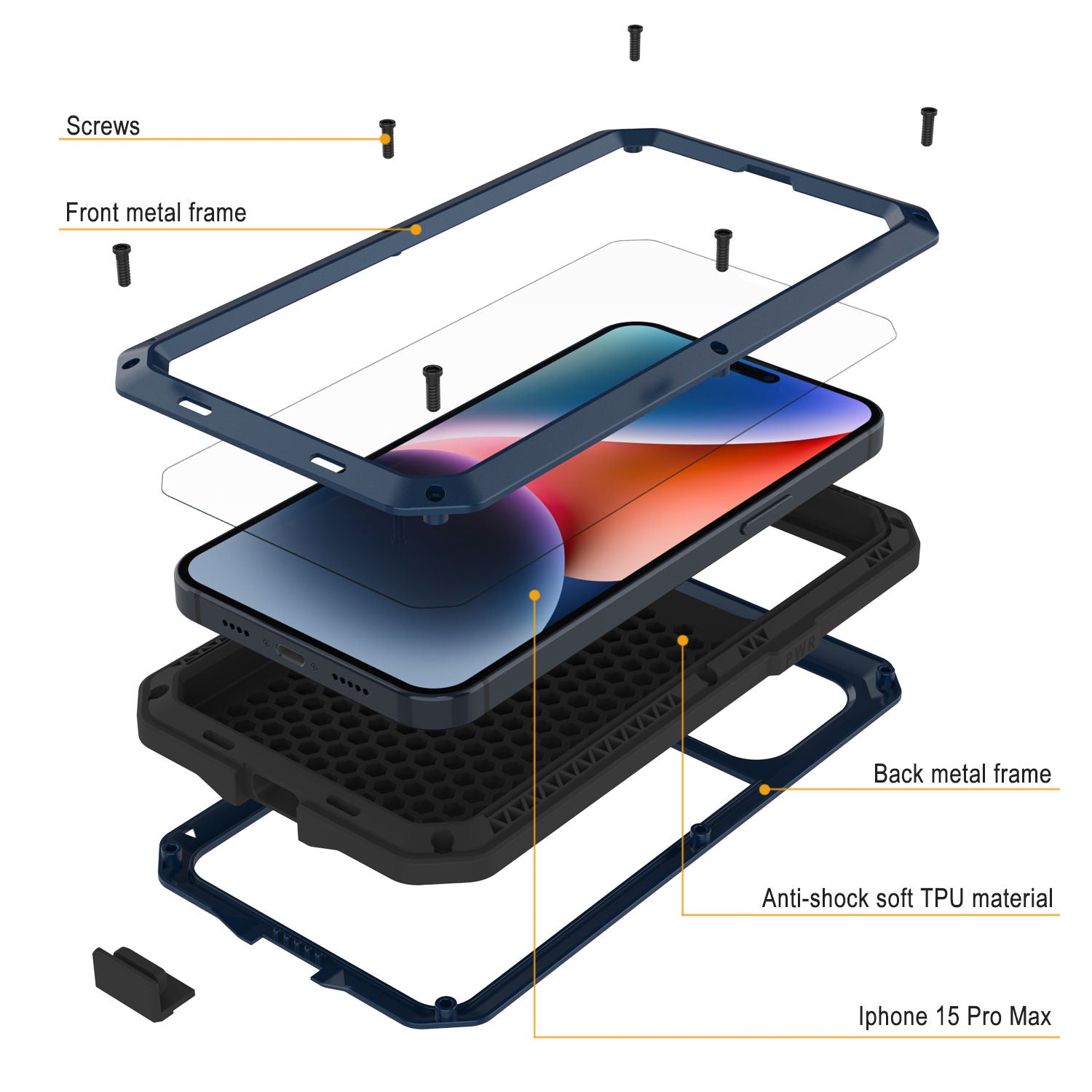 iPhone 15 Pro Max Metal Case, Heavy Duty Military Grade Armor Cover [shock proof] Full Body Hard [Blue]