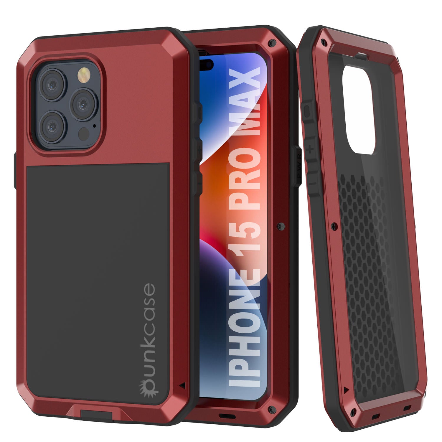 iPhone 15 Pro Max Metal Case, Heavy Duty Military Grade Armor Cover [shock proof] Full Body Hard [Red]