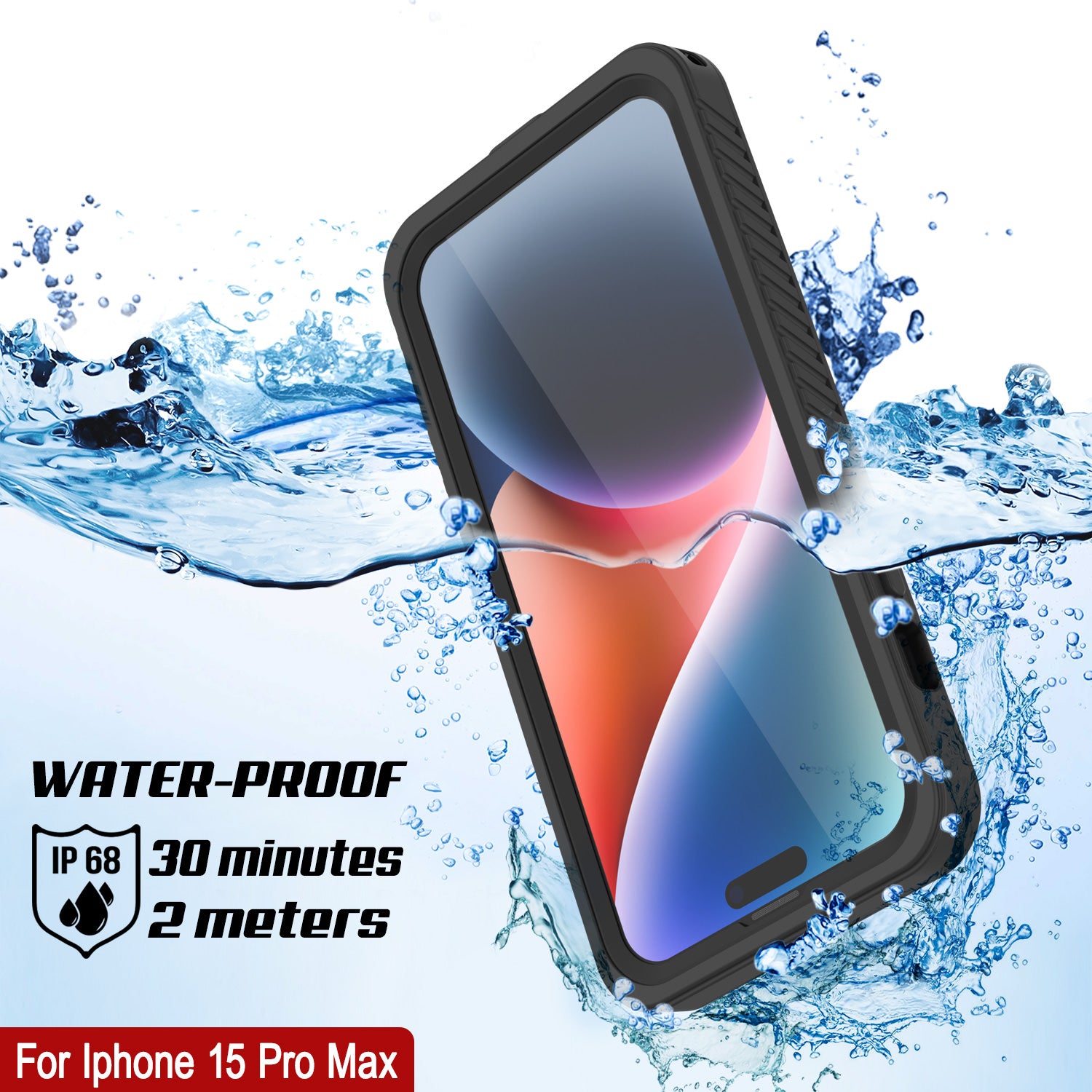 iPhone 15 Pro Max Waterproof Case, Punkcase [Extreme Series] Armor Cover W/ Built In Screen Protector [Black]
