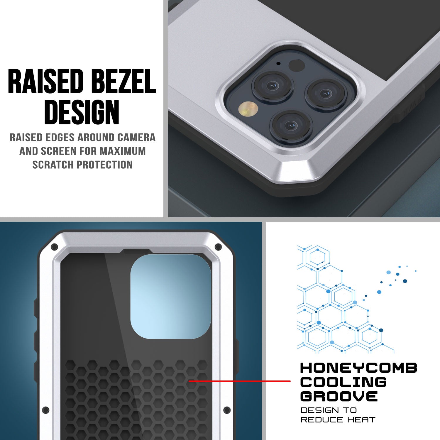 iPhone 15 Pro Metal Case, Heavy Duty Military Grade Armor Cover [shock proof] Full Body Hard [White]