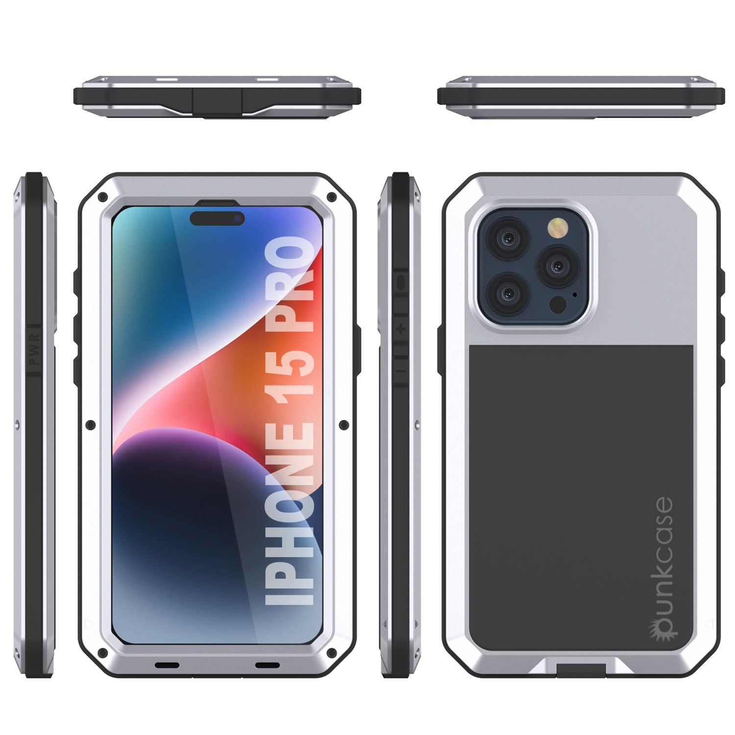 iPhone 15 Pro Metal Case, Heavy Duty Military Grade Armor Cover [shock proof] Full Body Hard [White]