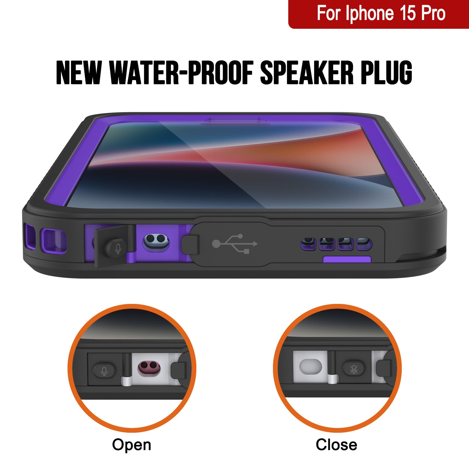 iPhone 15 Pro Waterproof Case, Punkcase [Extreme Series] Armor Cover W/ Built In Screen Protector [Purple]