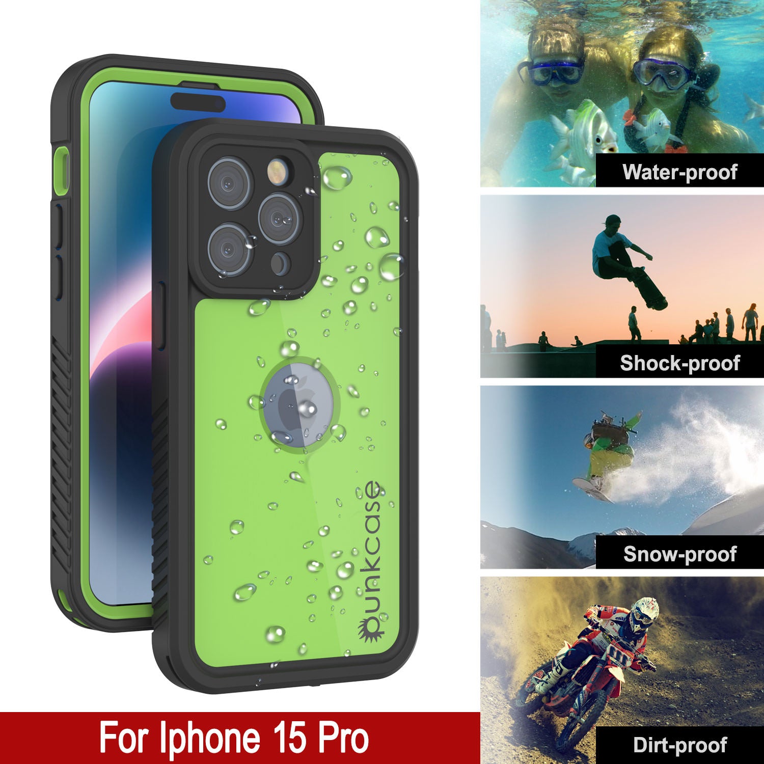iPhone 15 Pro Waterproof IP68 Case, Punkcase [Light green] [StudStar Series] [Slim Fit] [Dirtproof]
