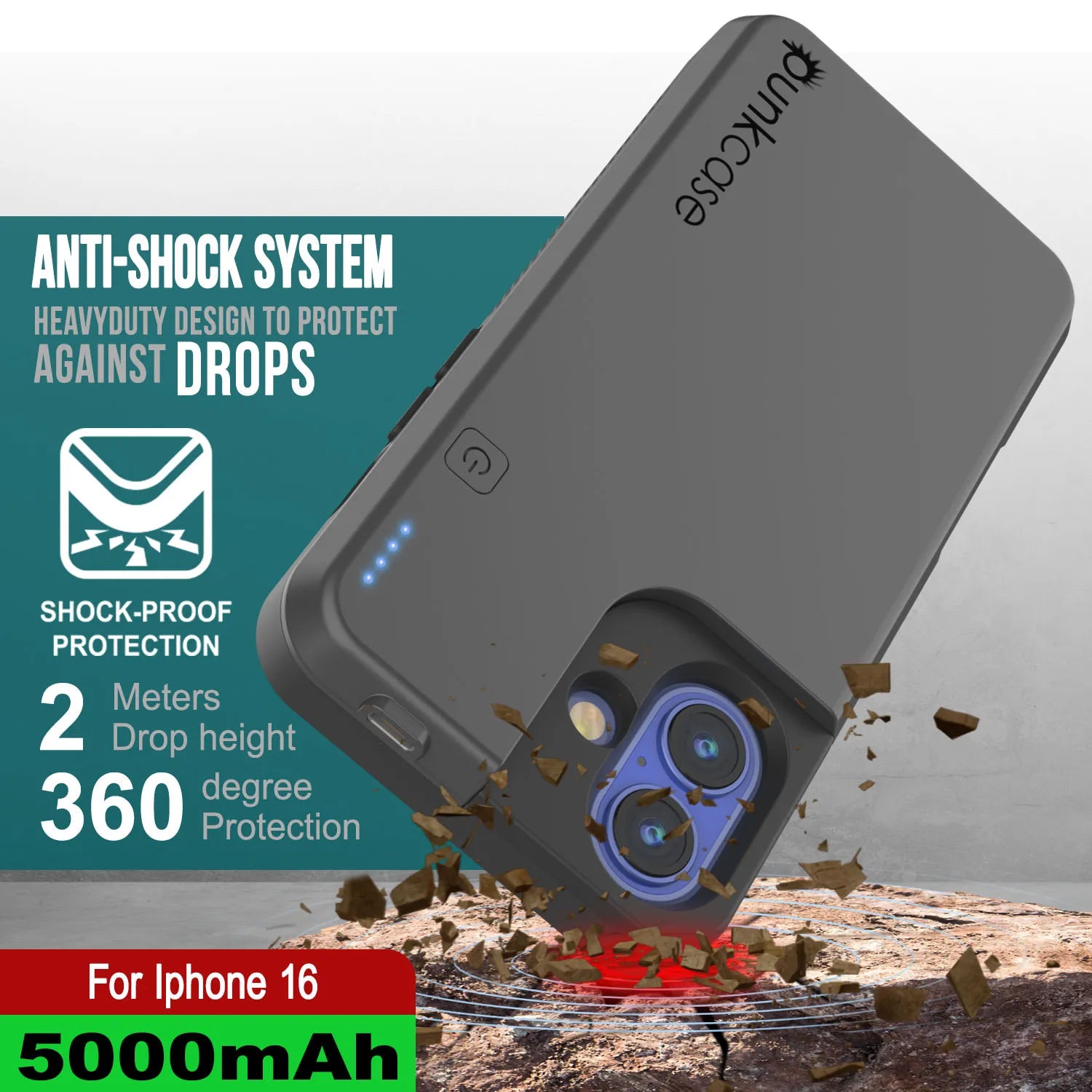 GIN FOXI 8500mAh Battery Case For IPhone 16/16e - Fast Charging Protective Case With Screen Protector