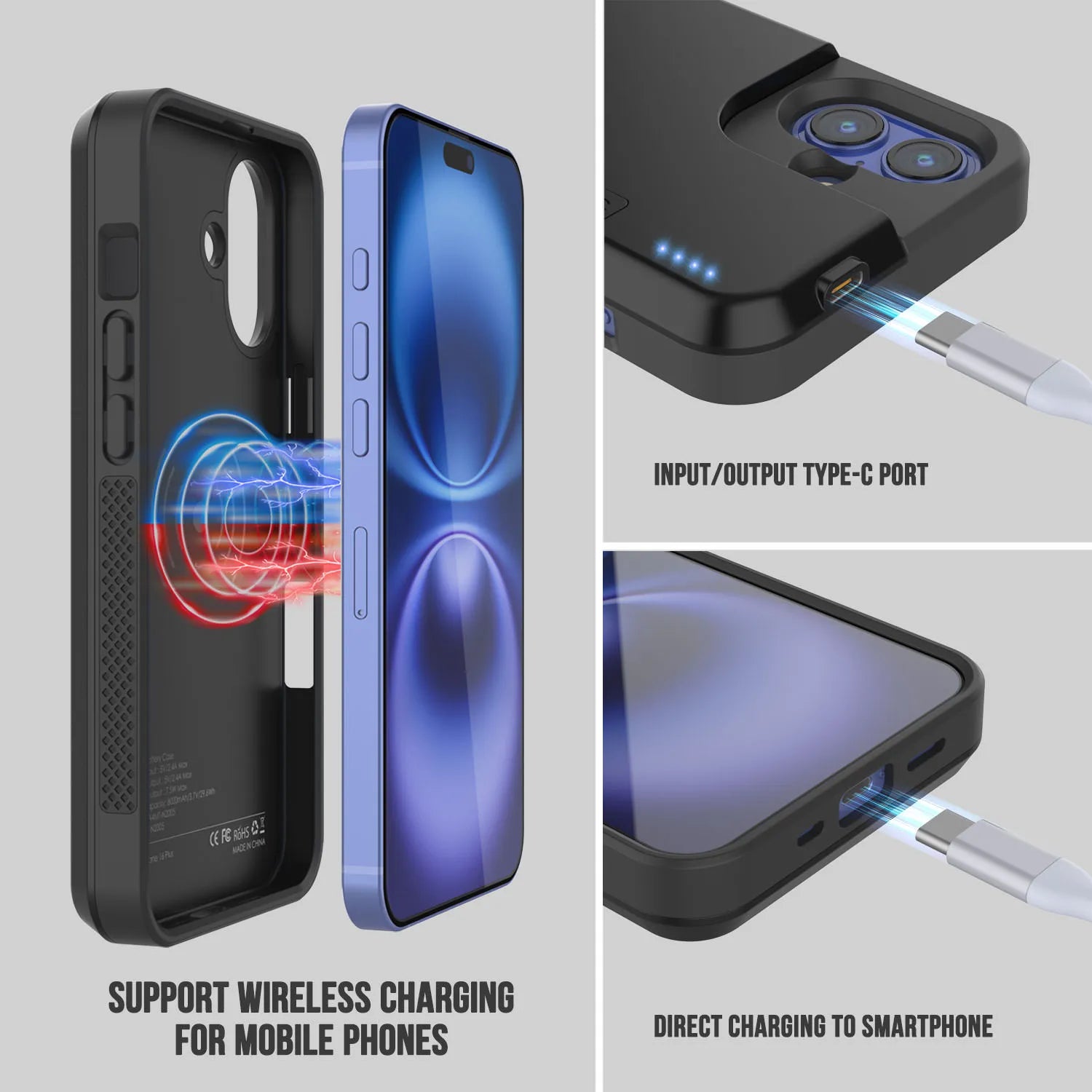 iPhone 16 Plus Battery Case, PunkJuice 8000mAH Fast Charging
