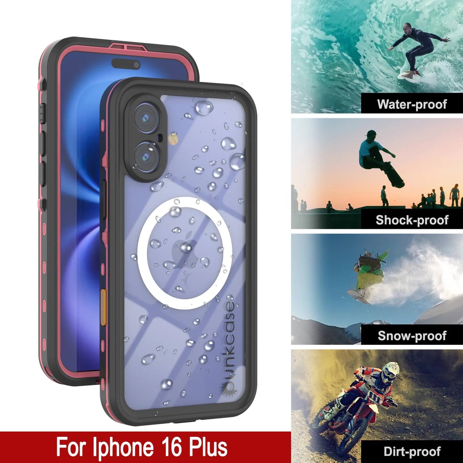 iPhone 16+ Plus Waterproof Case, Punkcase SpikeStar Pink Series | Thin Fit 6.6ft Underwater IP68