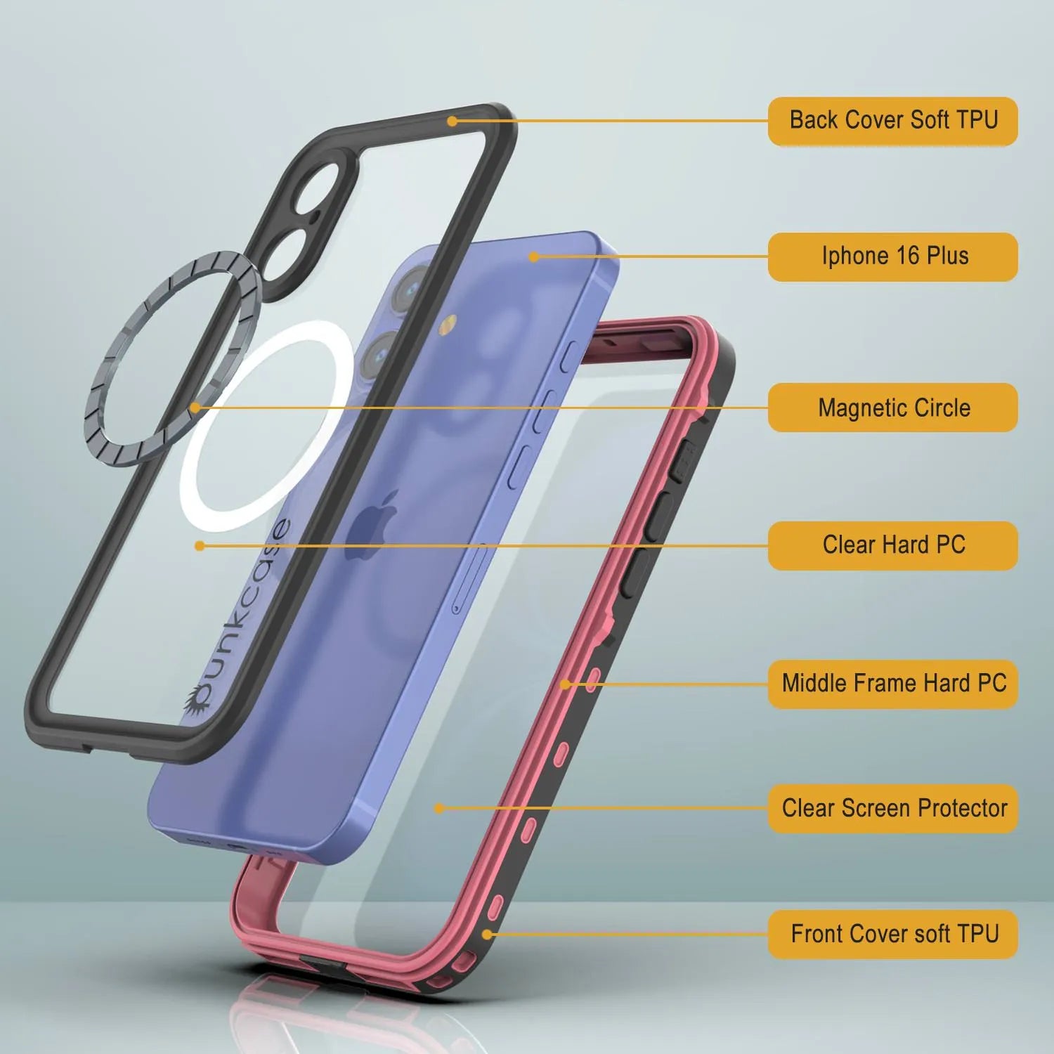 iPhone 16+ Plus Waterproof Case, Punkcase SpikeStar Pink Series | Thin Fit 6.6ft Underwater IP68