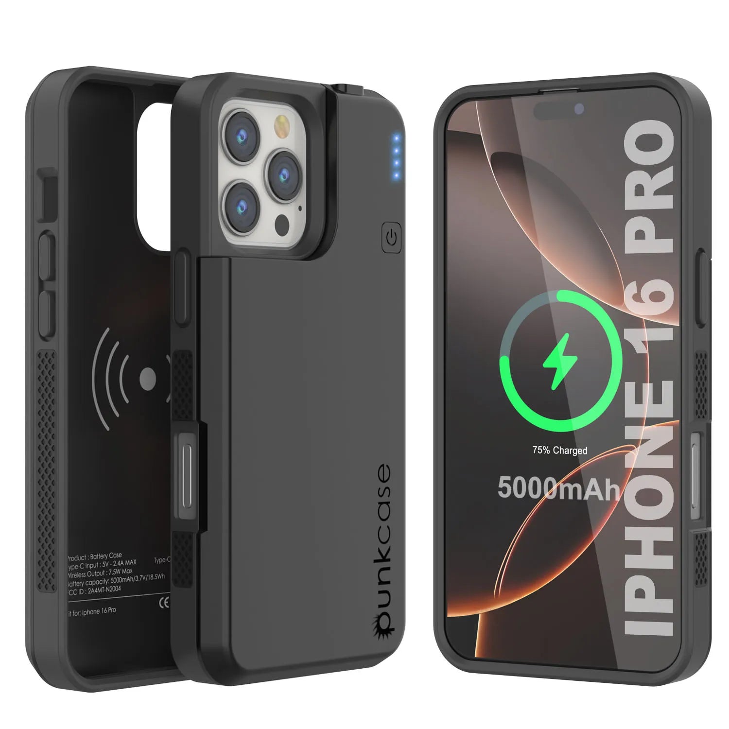 iPhone 16 Pro Battery Case, PunkJuice 5000mAH Fast Charging iPhone 16 Pro Battery Case, PunkJuice 5000mAH Fast Charging